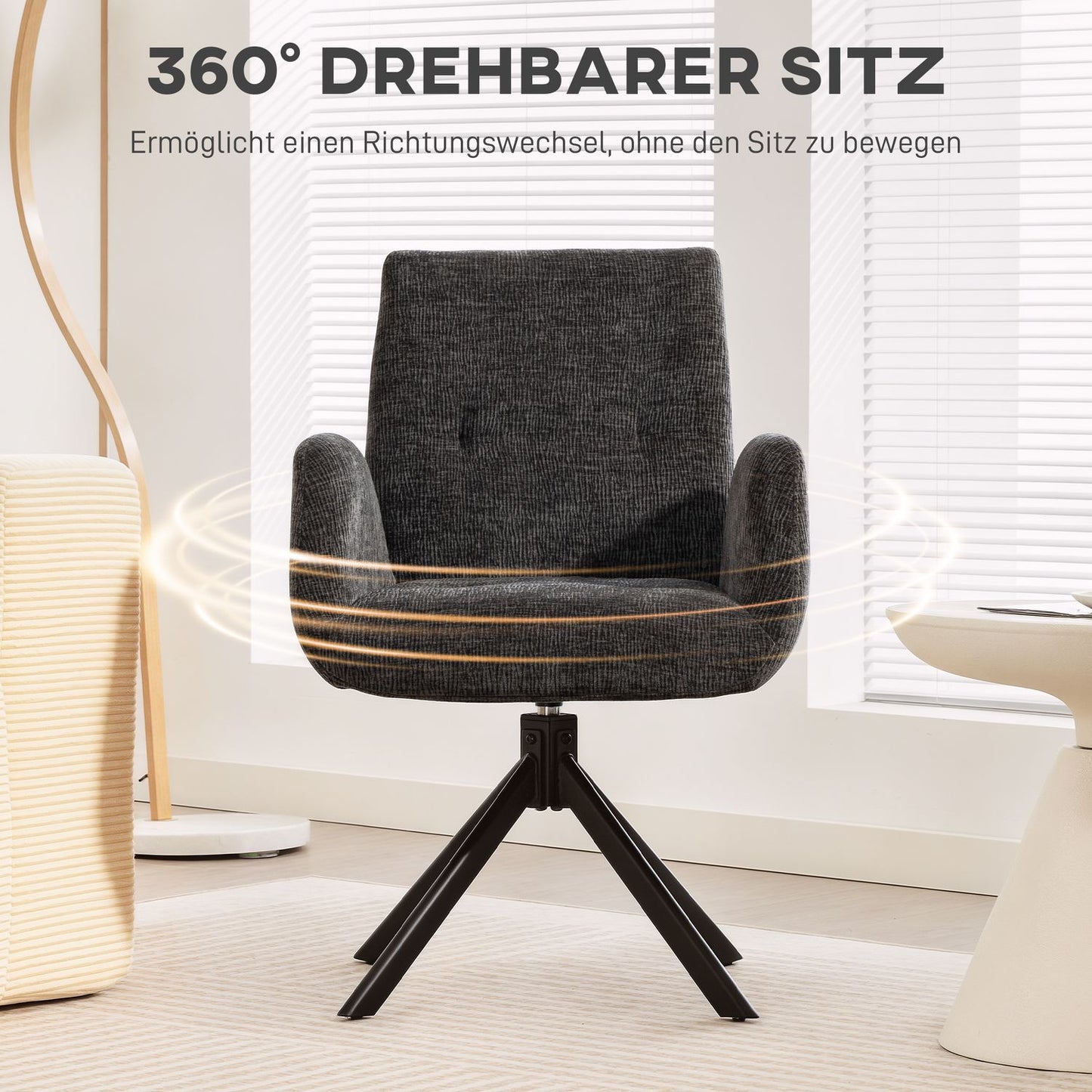 Swivel Accent Chair, Modern Design, Black, 120 kg Capacity
