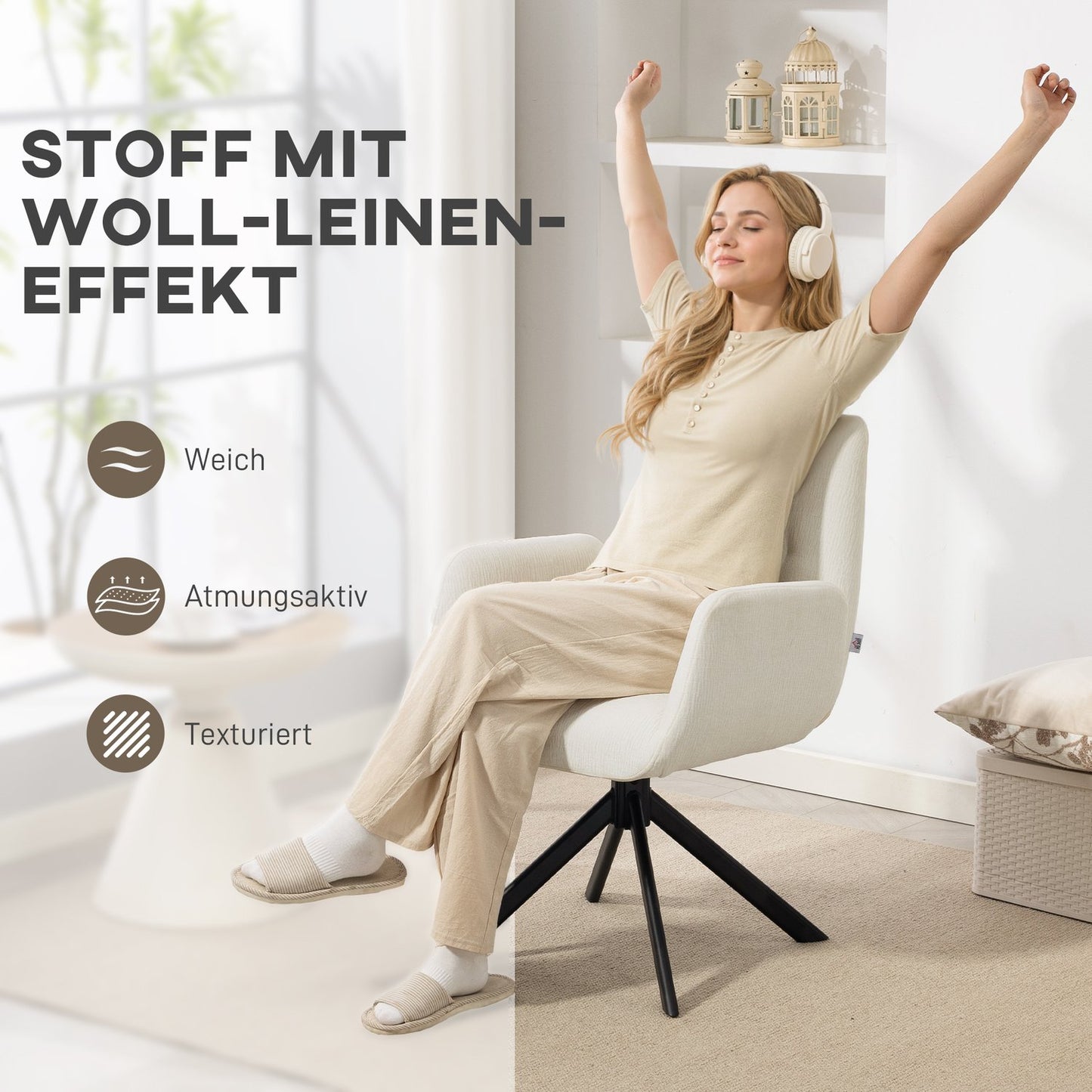 Swivel Accent Chair, Modern Design, Cream White, 120 kg Capacity