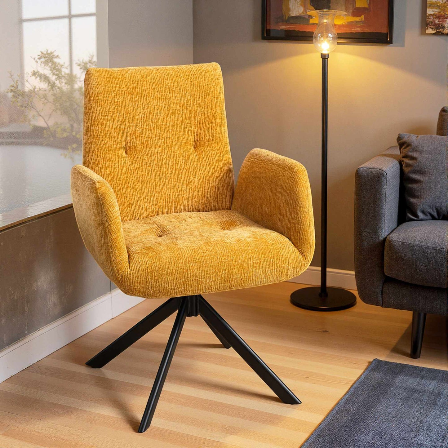 Swivel Accent Chair, Modern Design, Yellow, 120 kg Capacity