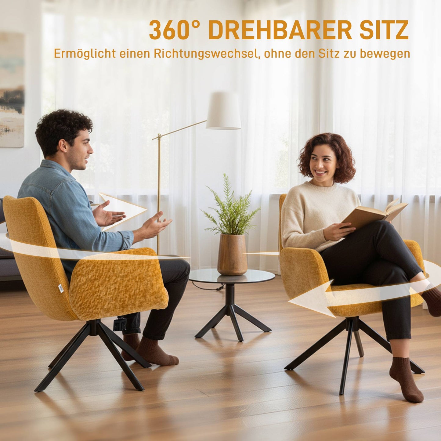 Swivel Accent Chair, Modern Design, Yellow, 120 kg Capacity