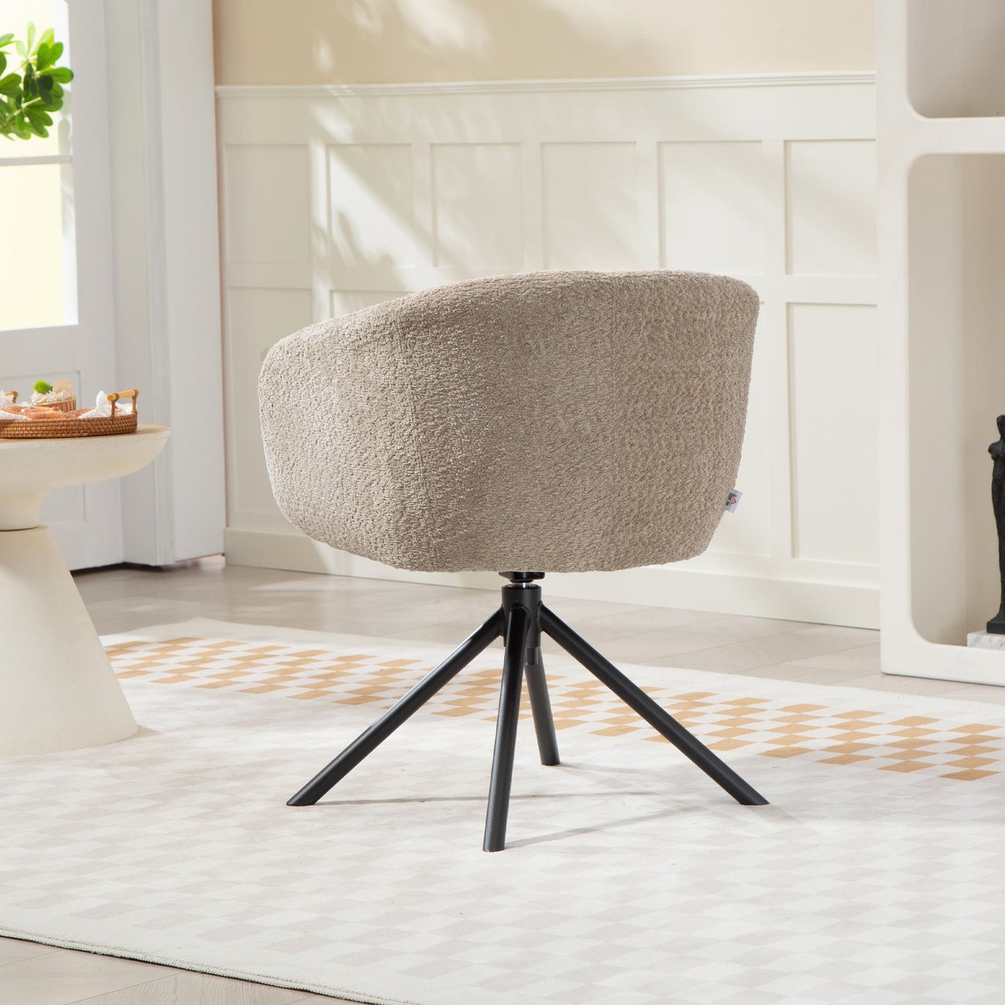 Swivel Armchair, Cozy Upholstery, Light Brown, 120kg Capacity