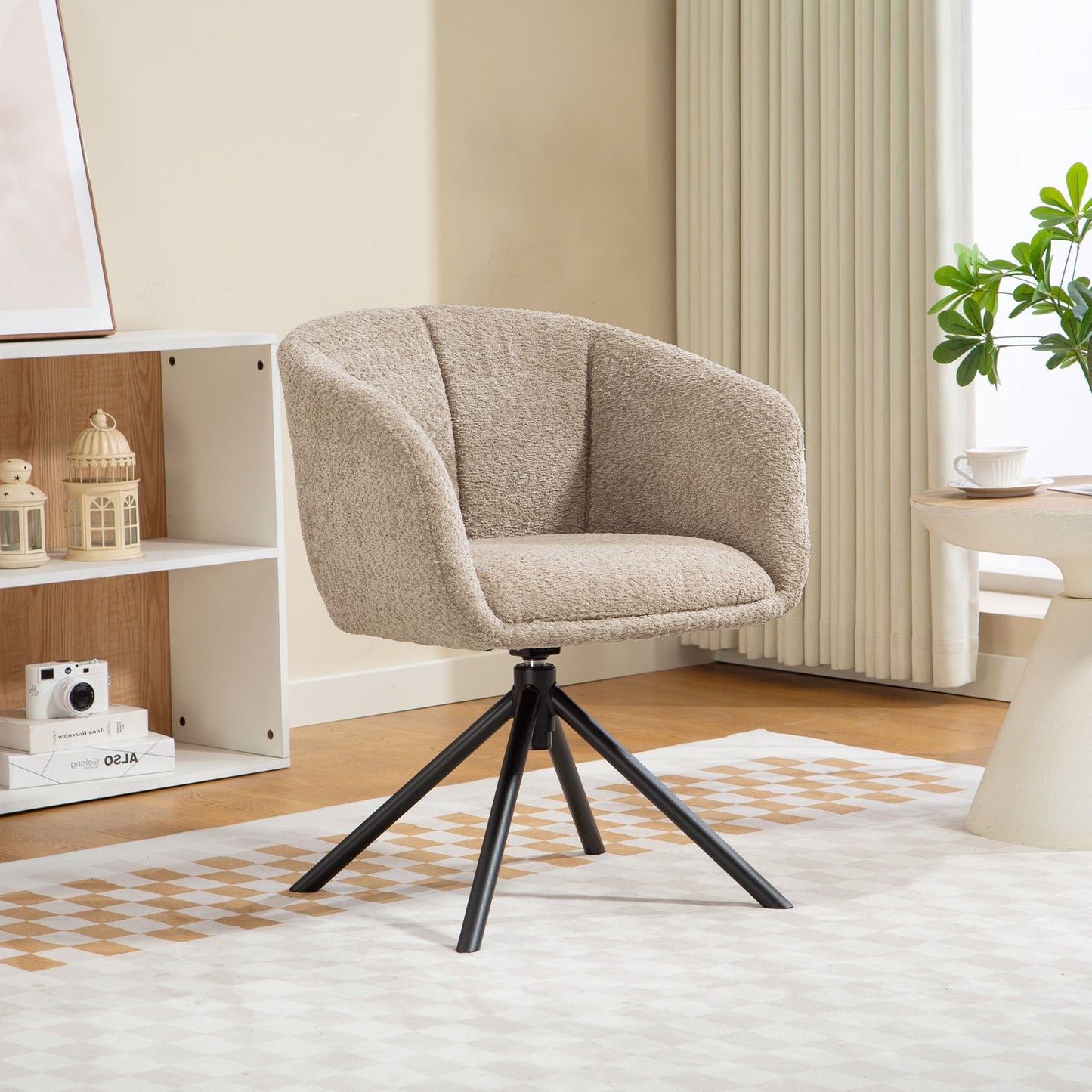 Swivel Armchair, Cozy Upholstery, Light Brown, 120kg Capacity