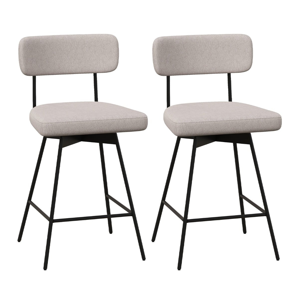 Swivel Bar Stools, Set of 2, Beige, Linen Upholstery