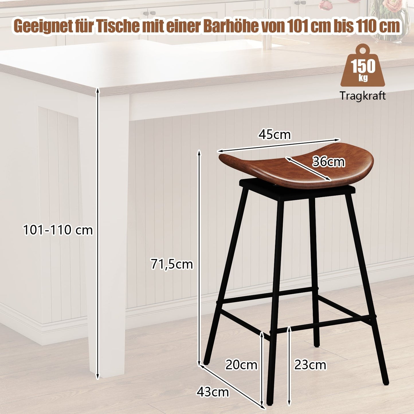 Swivel Bar Stools Set of 2, Brown Faux Leather, 360 Rotation