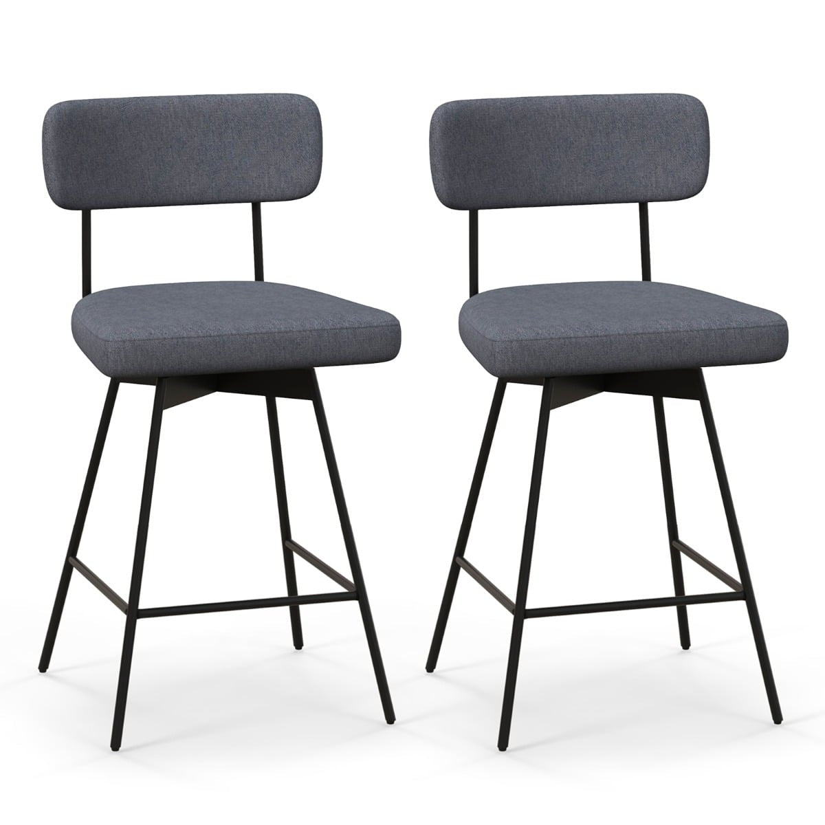 Swivel Bar Stools Set of 2, Padded with Backrest & Footrest, Gray