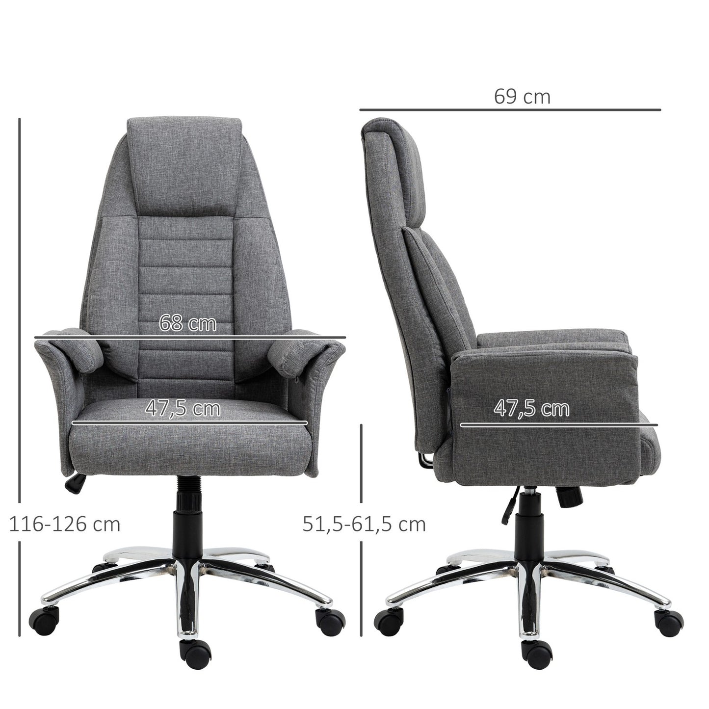 Height-adjustable gray office chair, fabric & metal