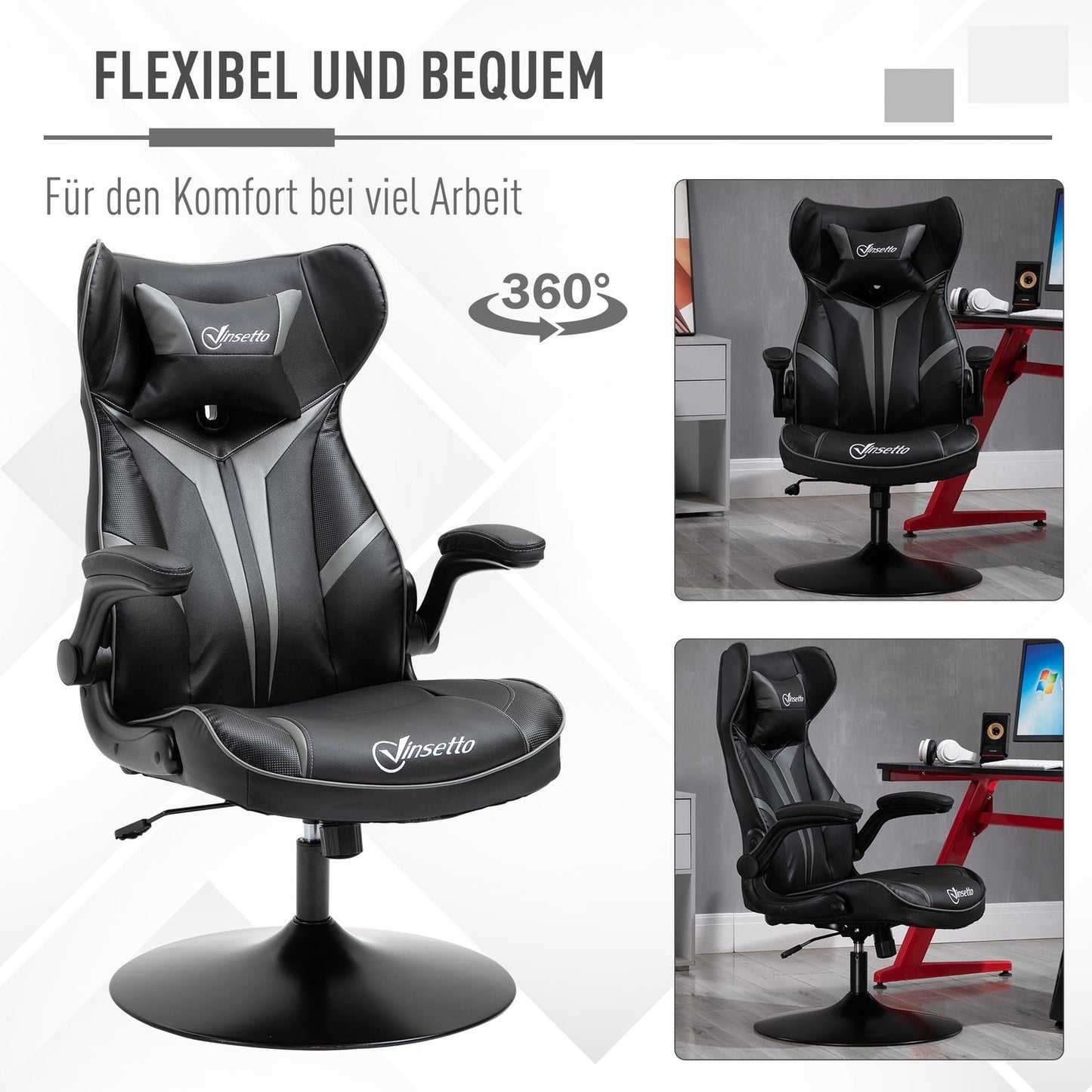 Ergonomic gaming swivel chair, adjustable height, black/grey
