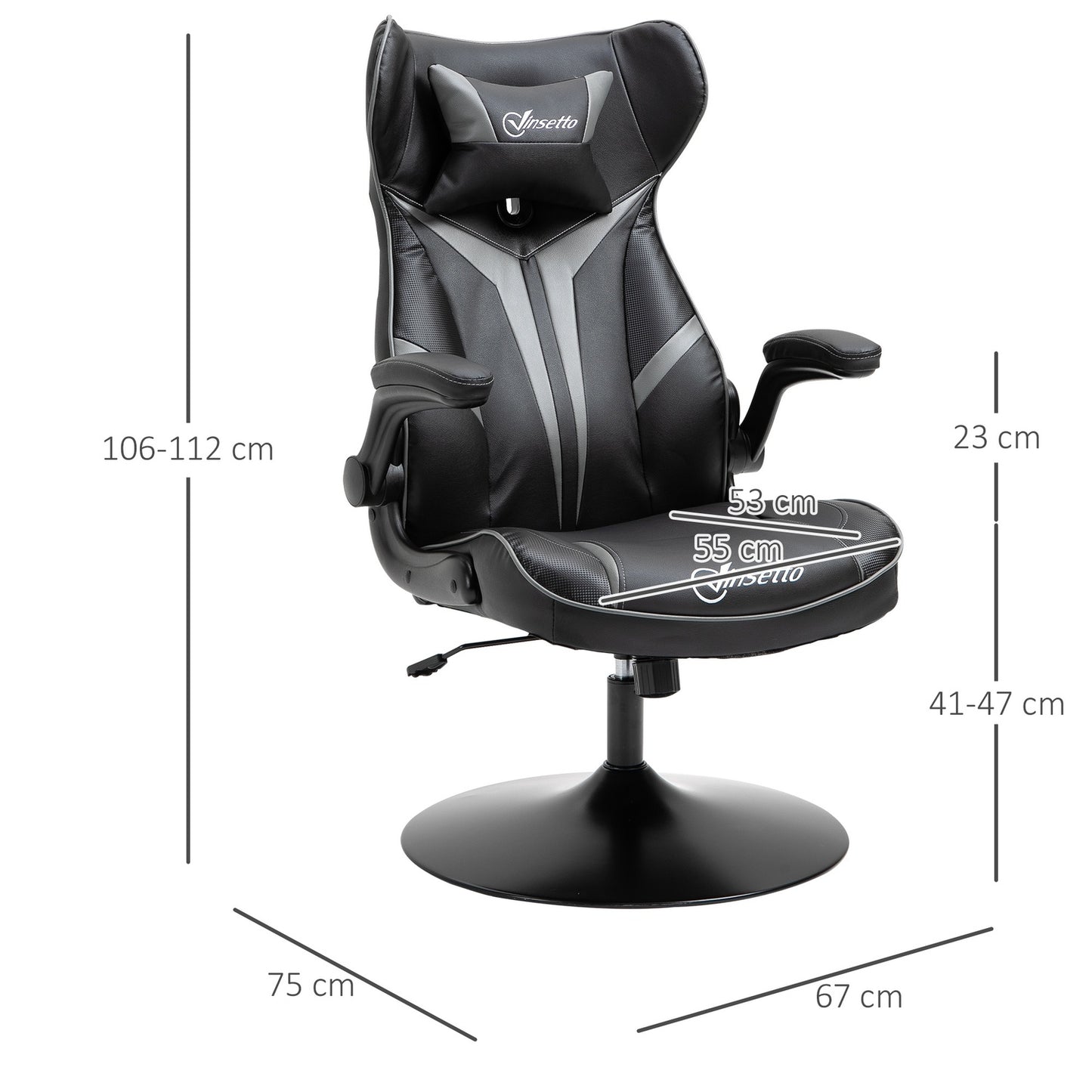 Ergonomic gaming swivel chair, adjustable height, black/grey