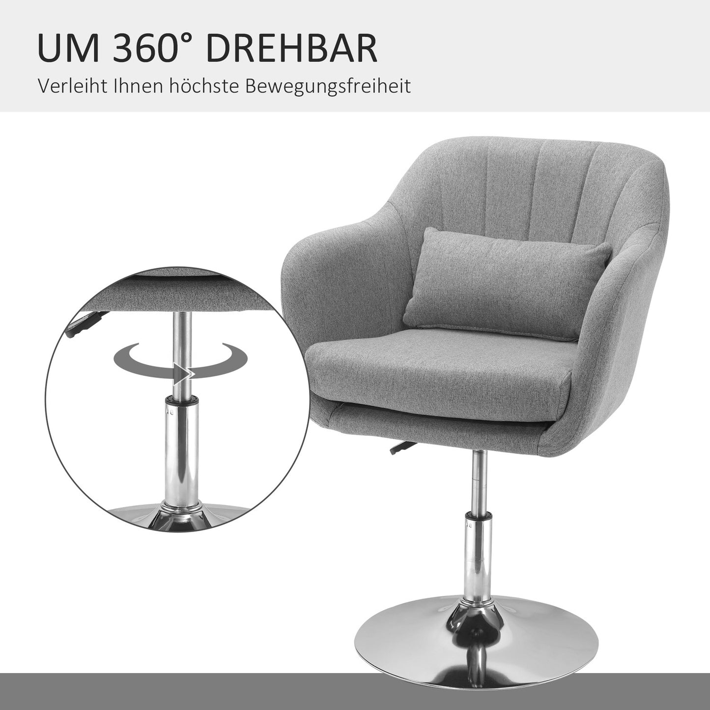 Height-adjustable swivel chair, linen-covered, grey