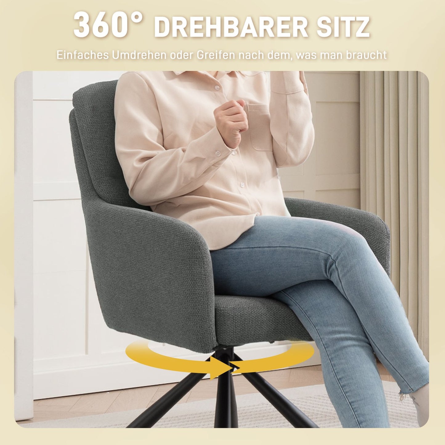 Swivel Dining Chair, Grey, Padded Seat & Armrests