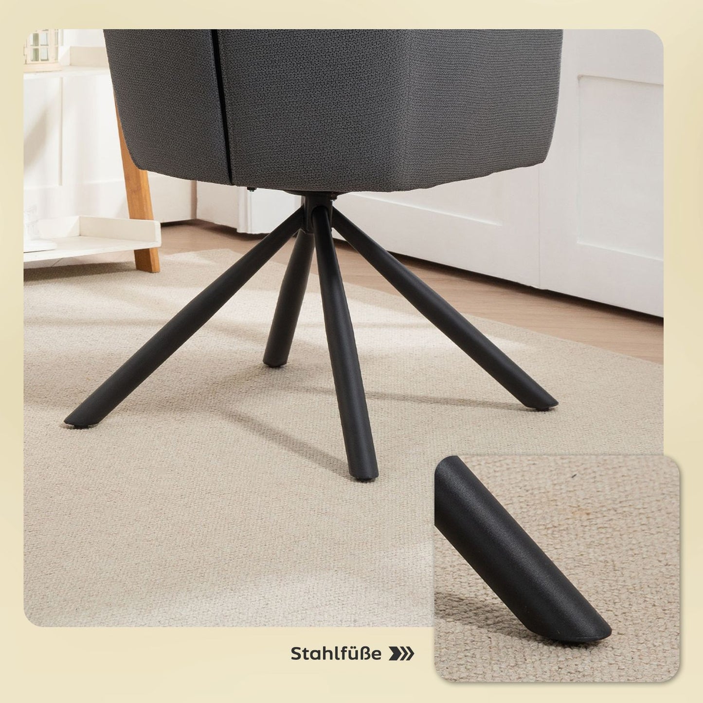 Swivel Dining Chair, Grey, Padded Seat & Armrests