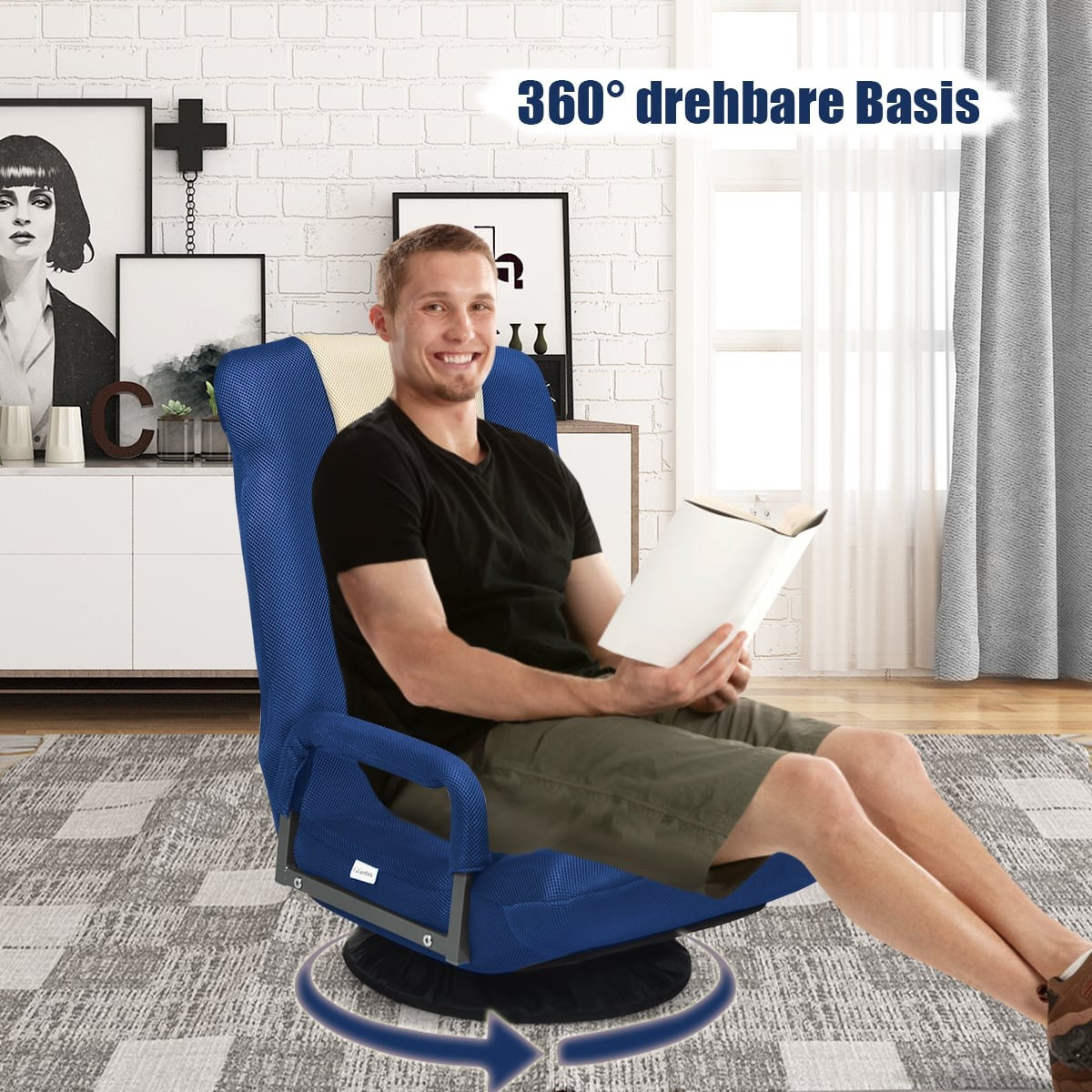 Swivel Floor Chair, Adjustable Backrest, Blue