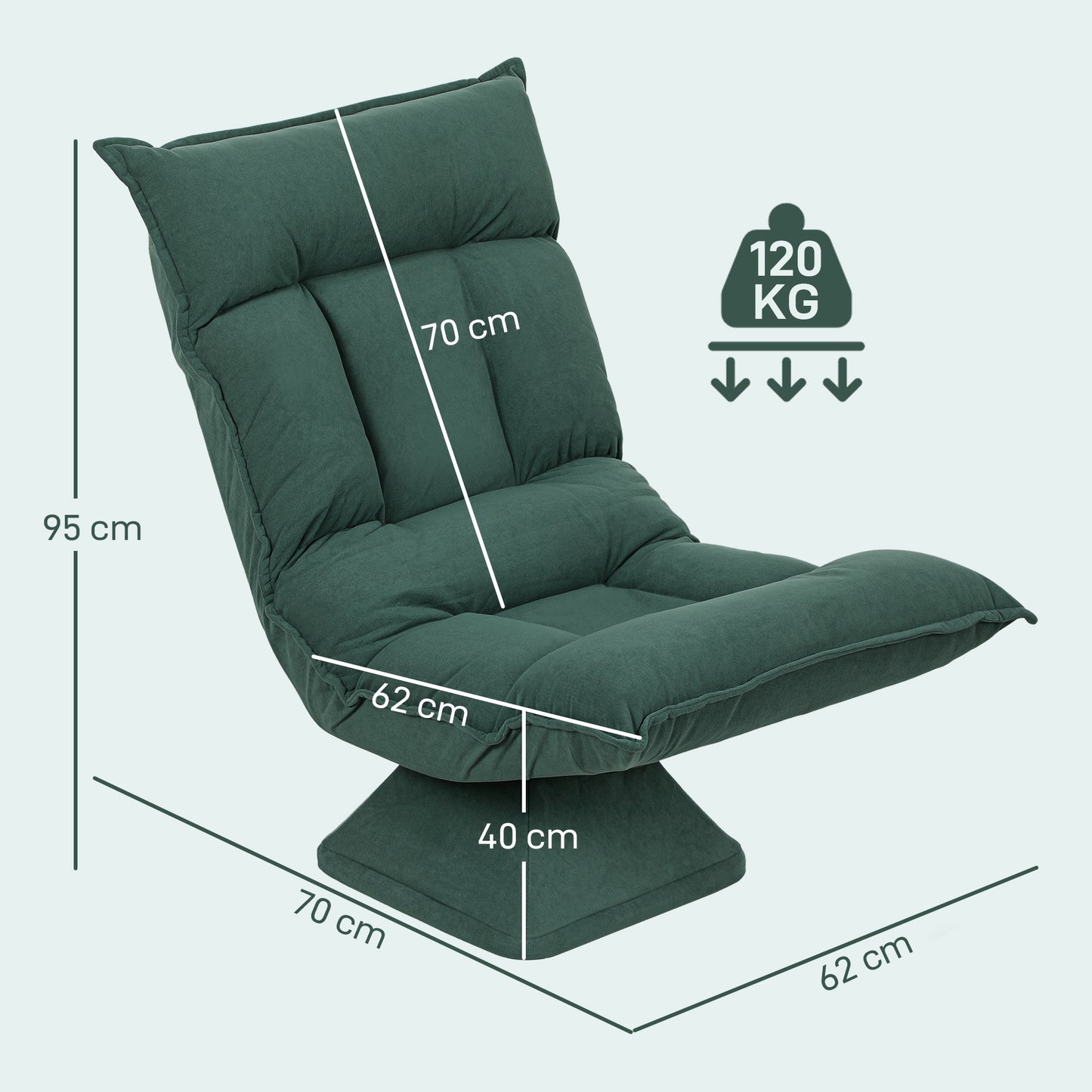 Swivel Floor Chair with Adjustable Backrest – Green Velvet