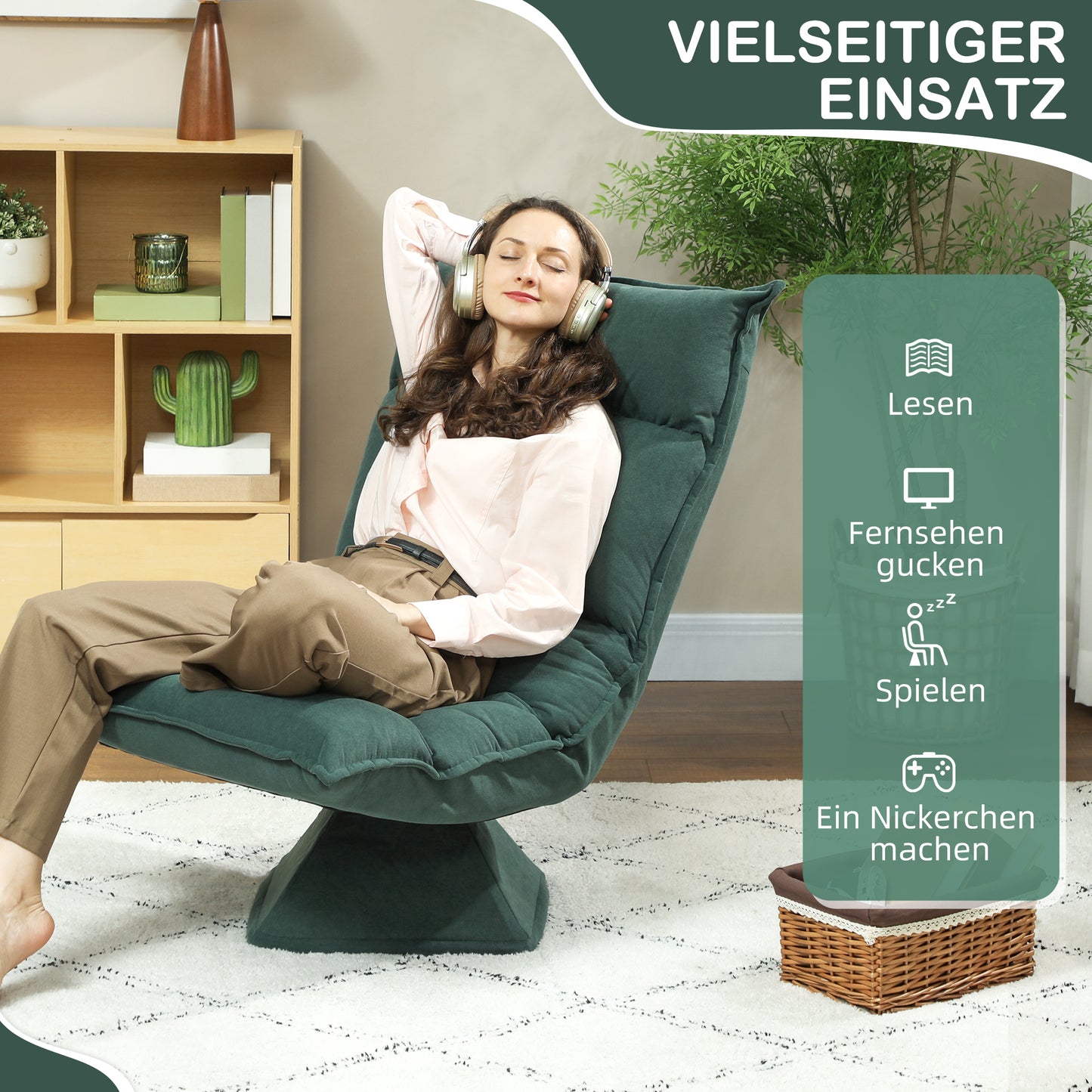 Swivel Floor Chair with Adjustable Backrest – Green Velvet