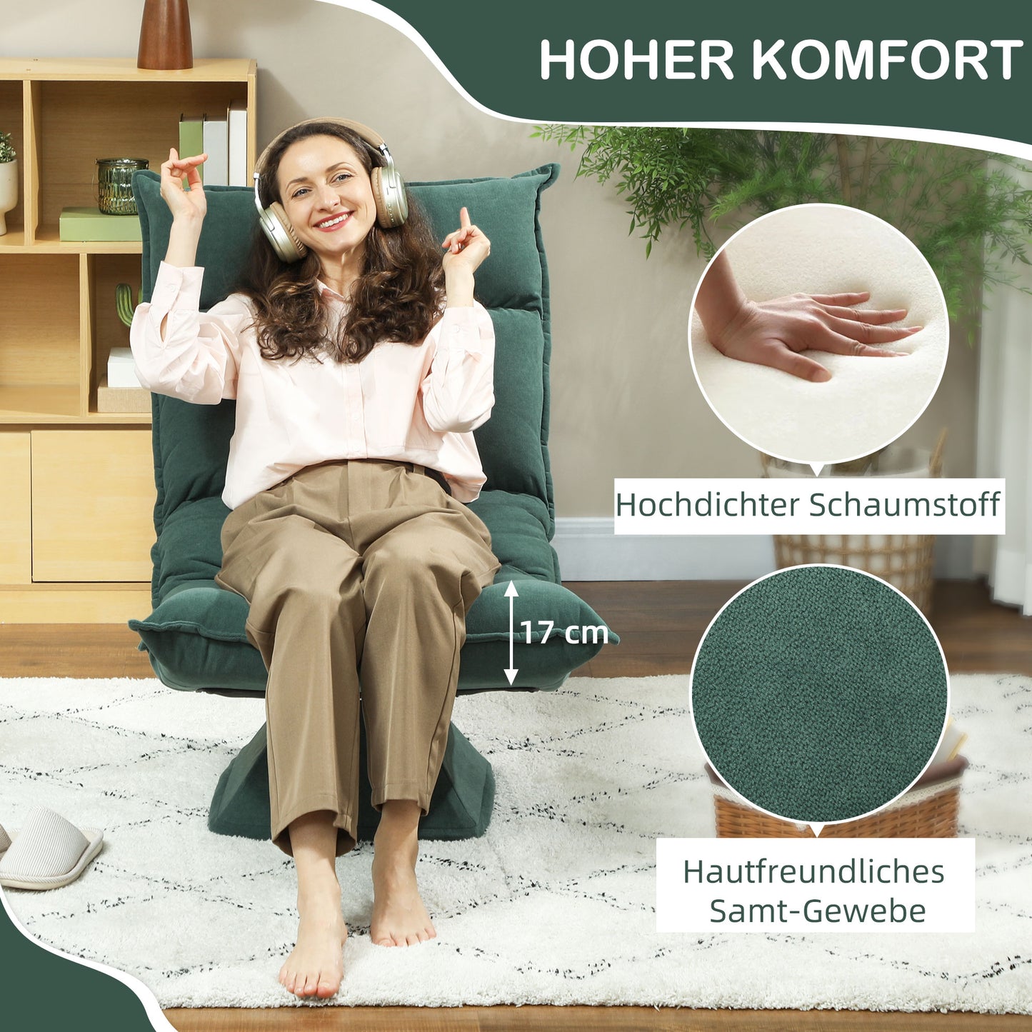 Swivel Floor Chair with Adjustable Backrest – Green Velvet