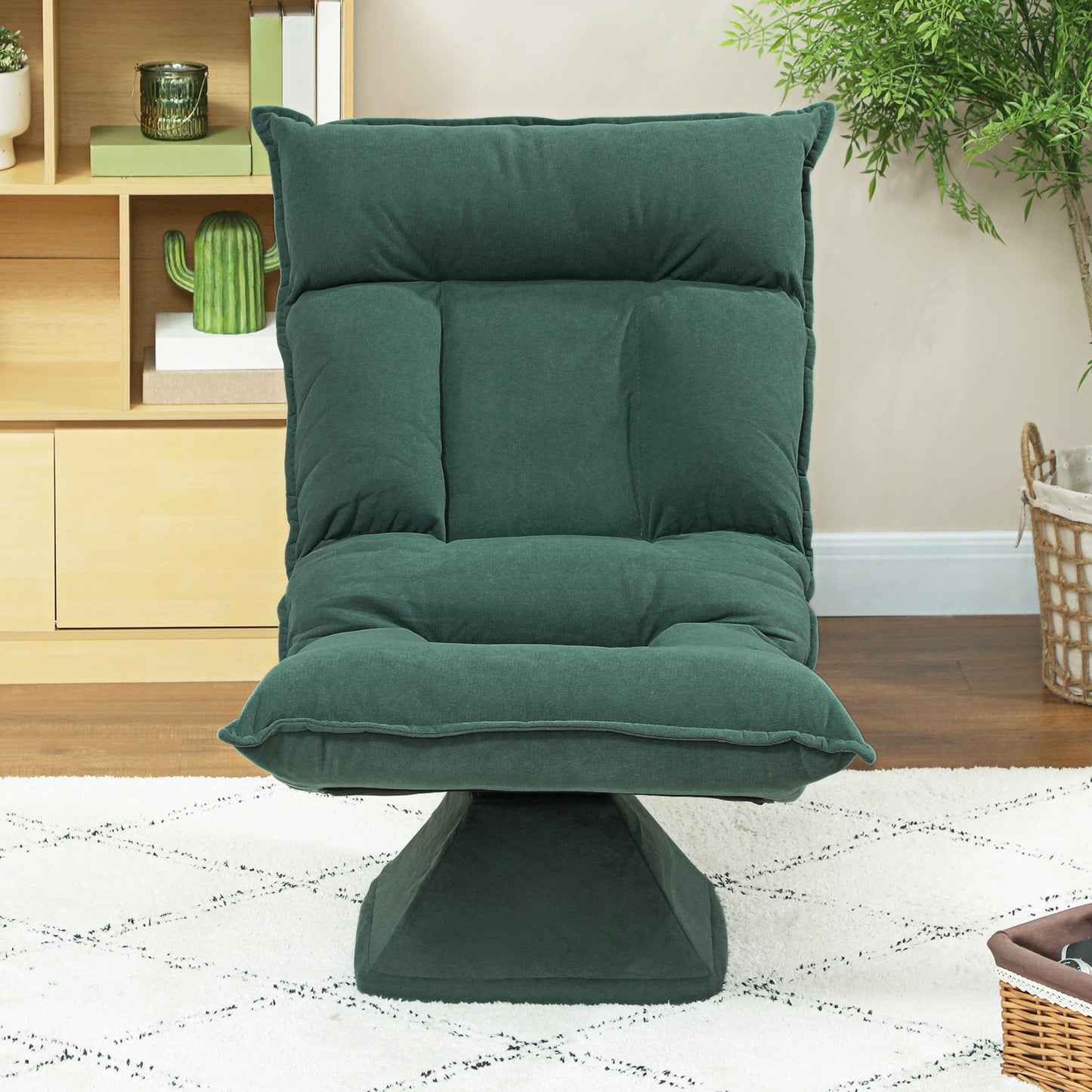 Swivel Floor Chair with Adjustable Backrest – Green Velvet