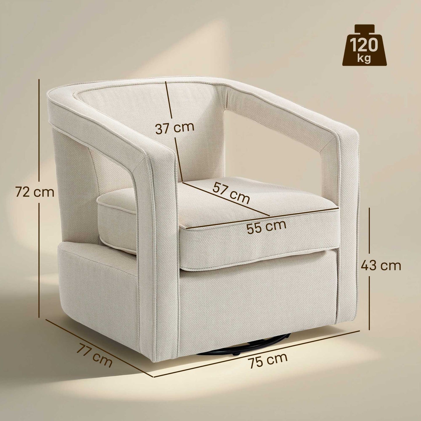 Swivel Lounge Chair, Beige, 360 Rotation, 77 x 75 x 72 cm