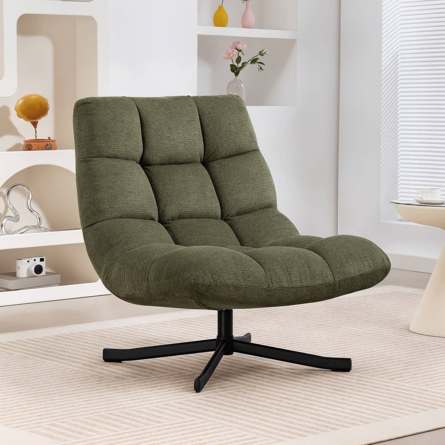 Swivel Lounge Chair, Wide Seat, Water-Resistant Chenille, Green