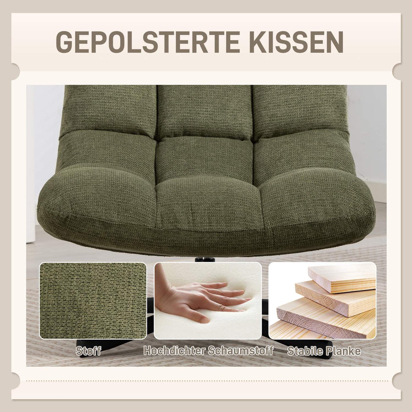 Swivel Lounge Chair, Wide Seat, Water-Resistant Chenille, Green