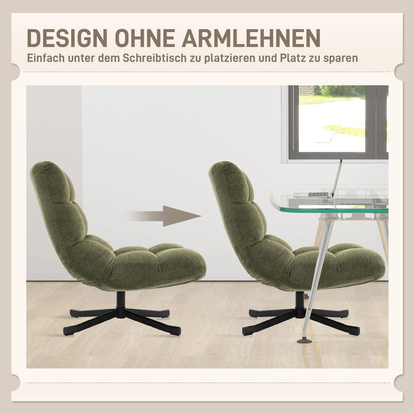 Swivel Lounge Chair, Wide Seat, Water-Resistant Chenille, Green