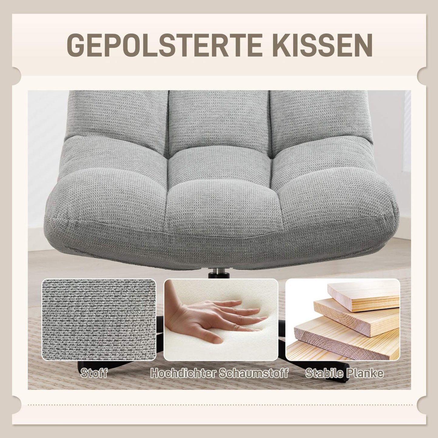 Swivel Lounge Chair, Wide Seat, Water-Resistant Chenille, Light Grey