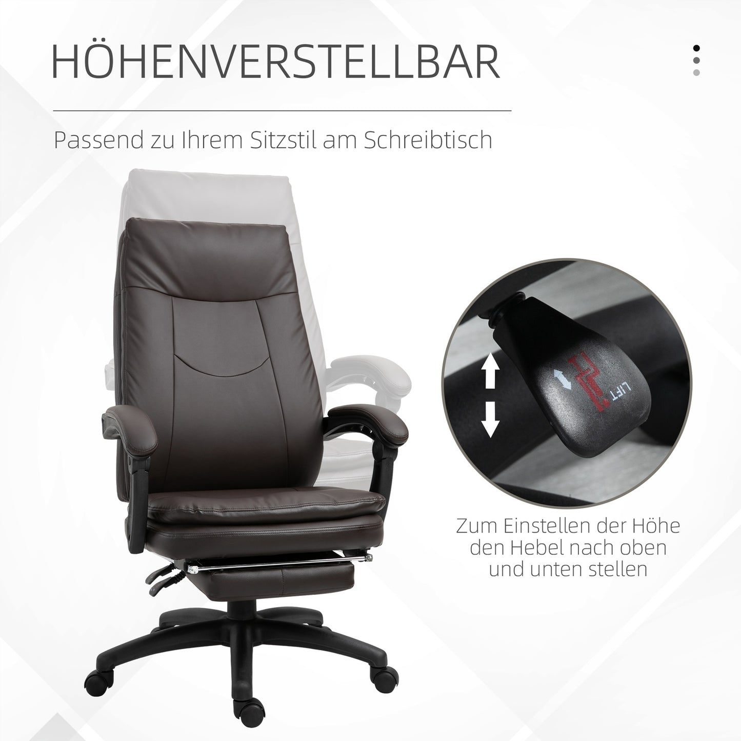 Ergonomic executive swivel chair with footrest, brown