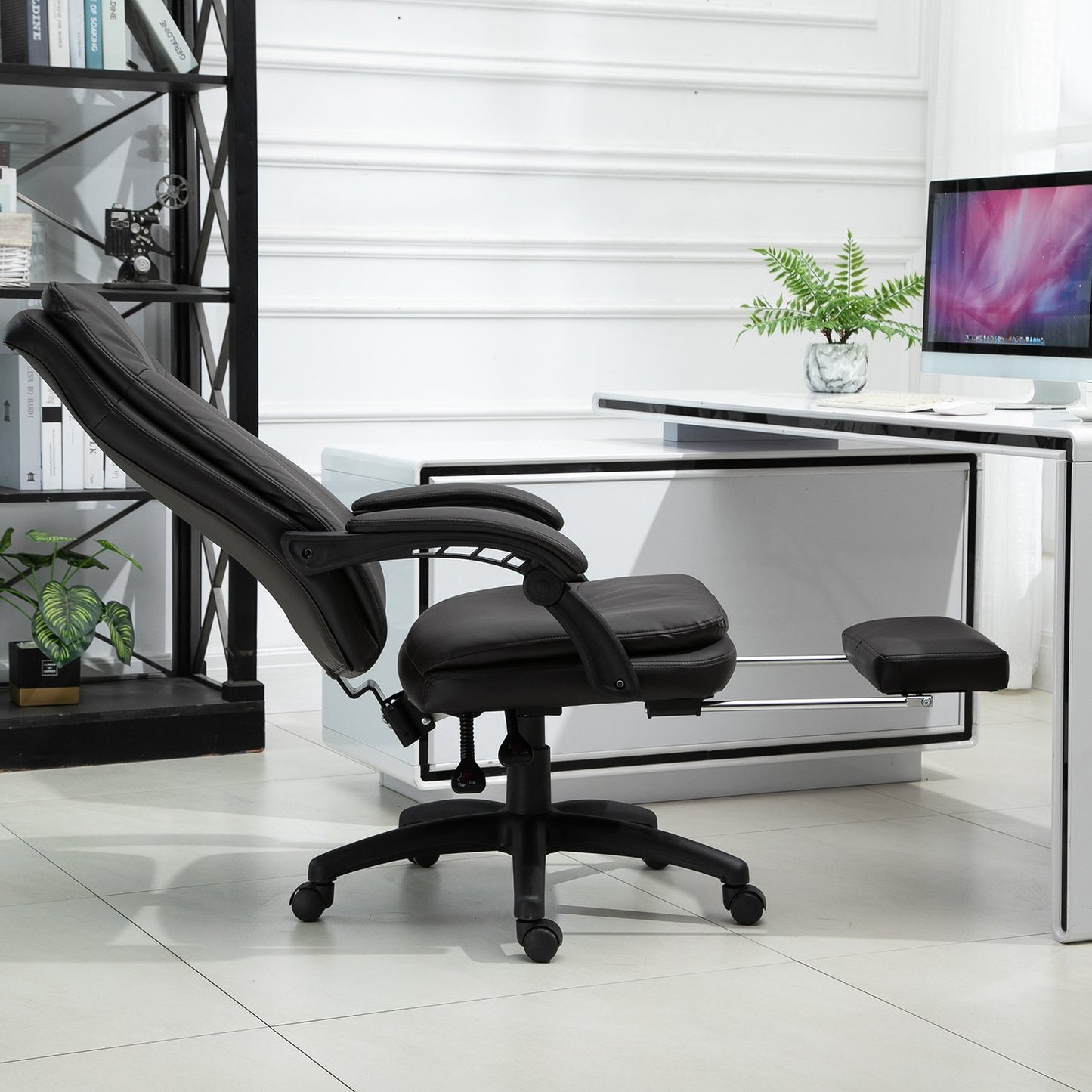 Ergonomic executive swivel chair with footrest, brown