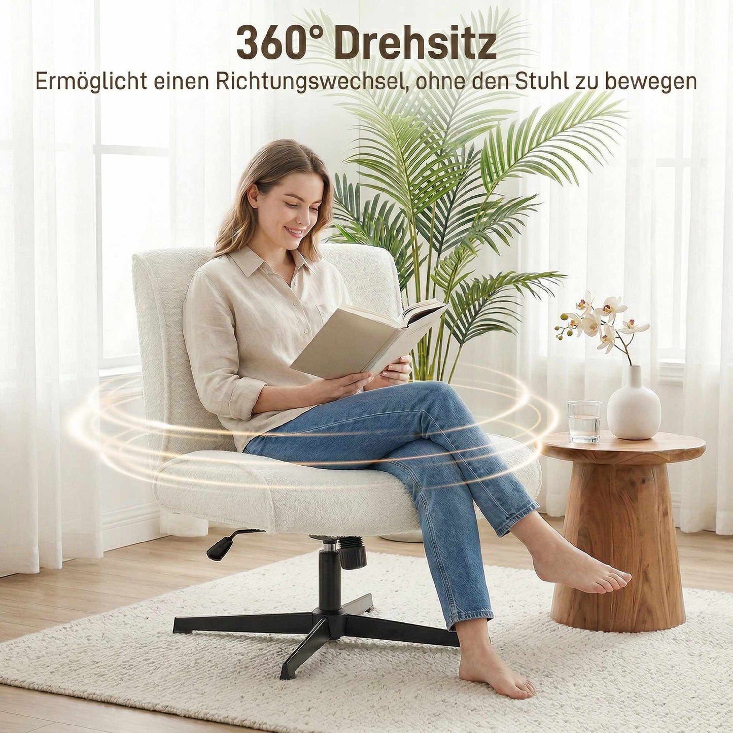 Swivel Velvet Accent Chair, Adjustable Height, Cream White