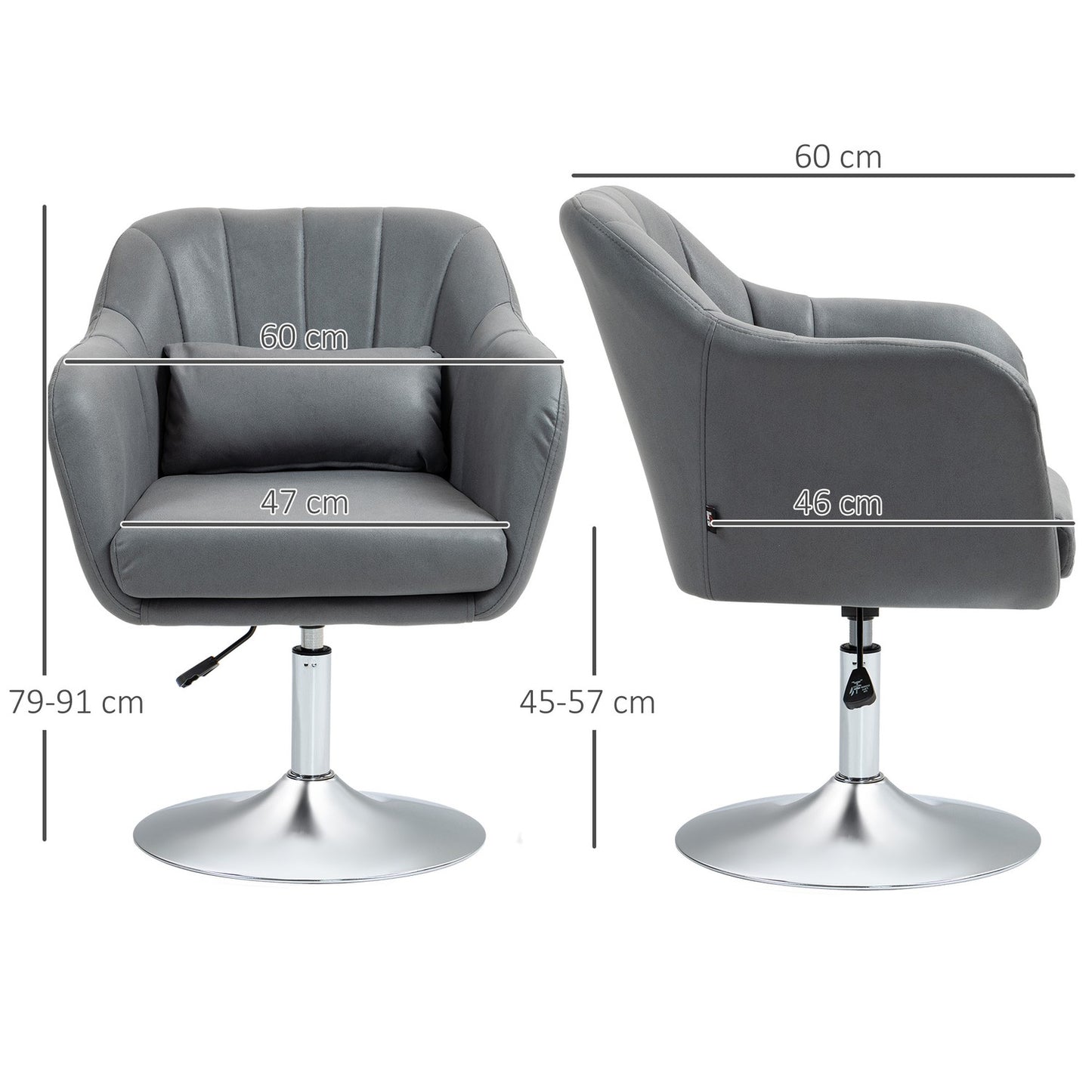 Adjustable Swivel Office Chair, Dark Grey, 60 x 60 x 79-91 cm