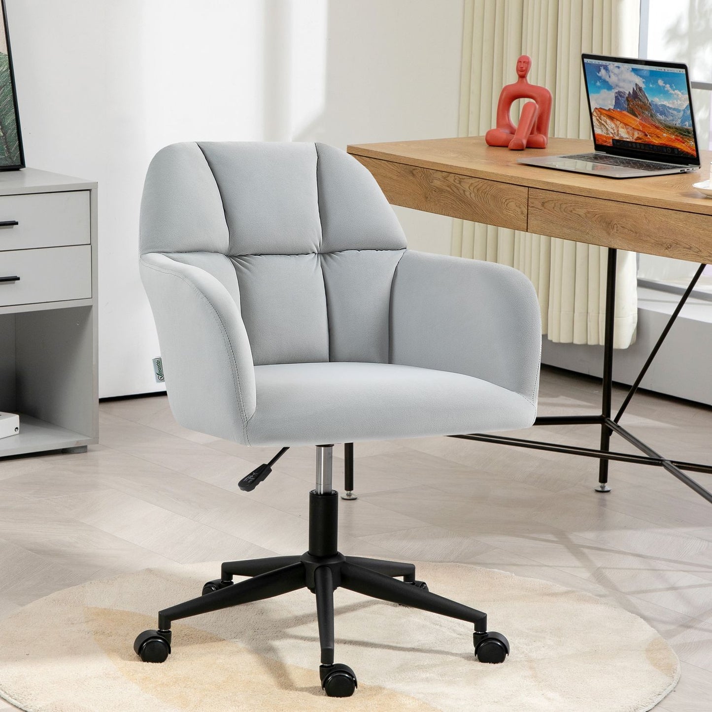 Height adjustable velvet desk chair - light grey, 120 kg capacity