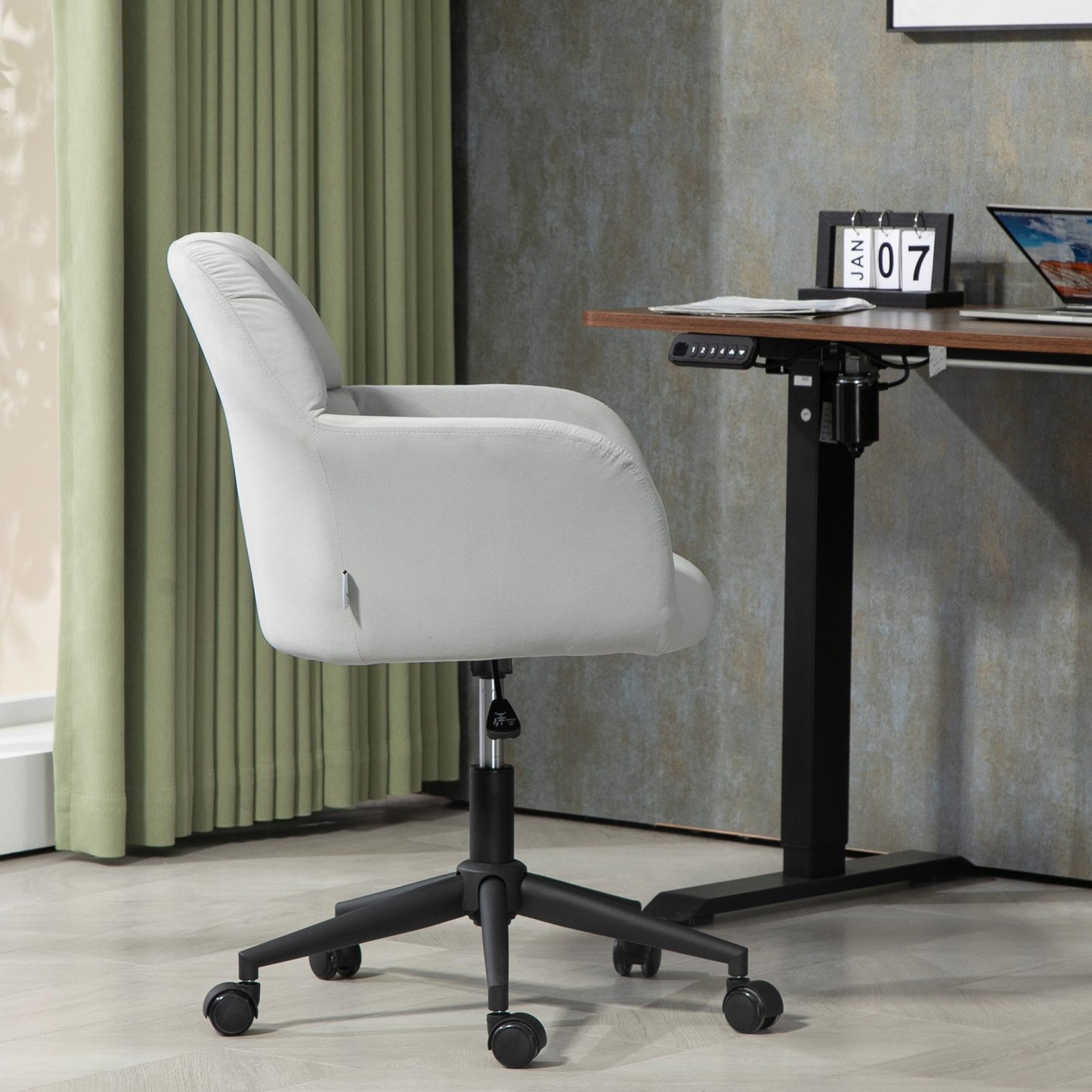 Height adjustable velvet desk chair - light grey, 120 kg capacity