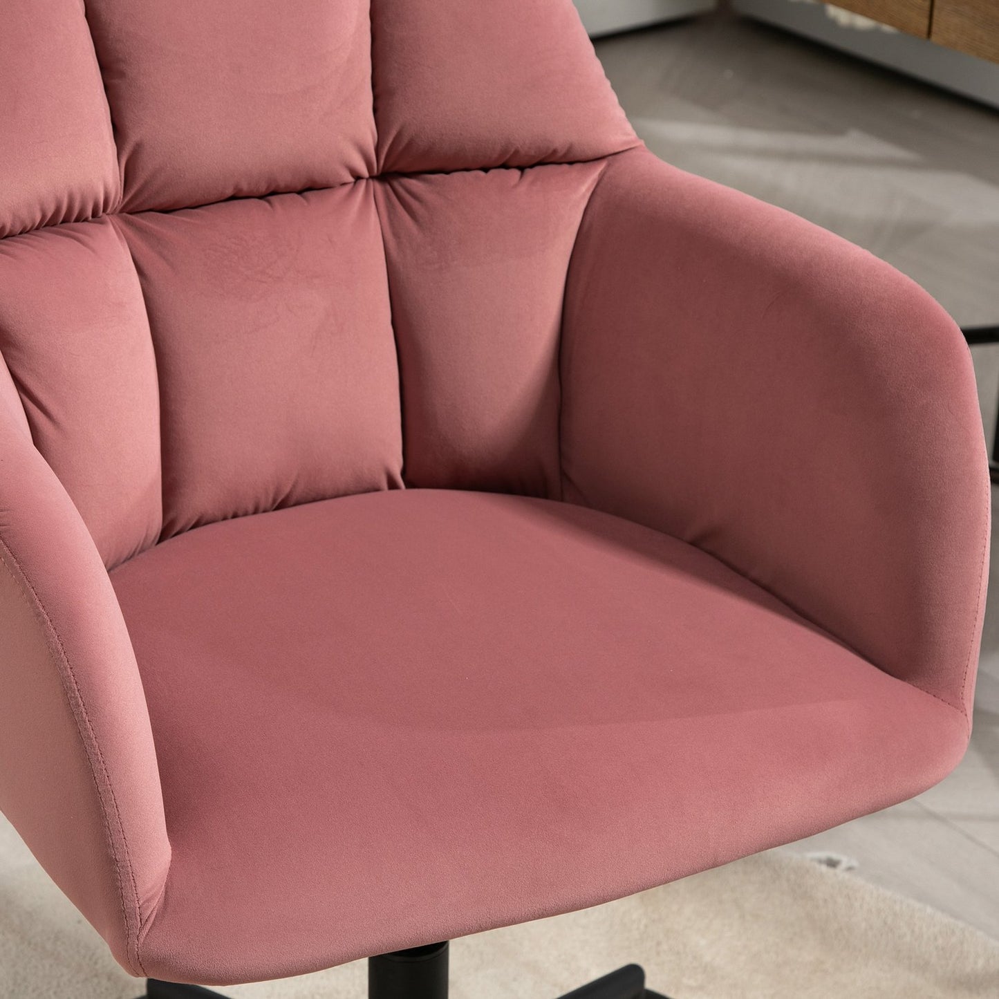 Pink height-adjustable office chair in velvet, capacity 120 kg