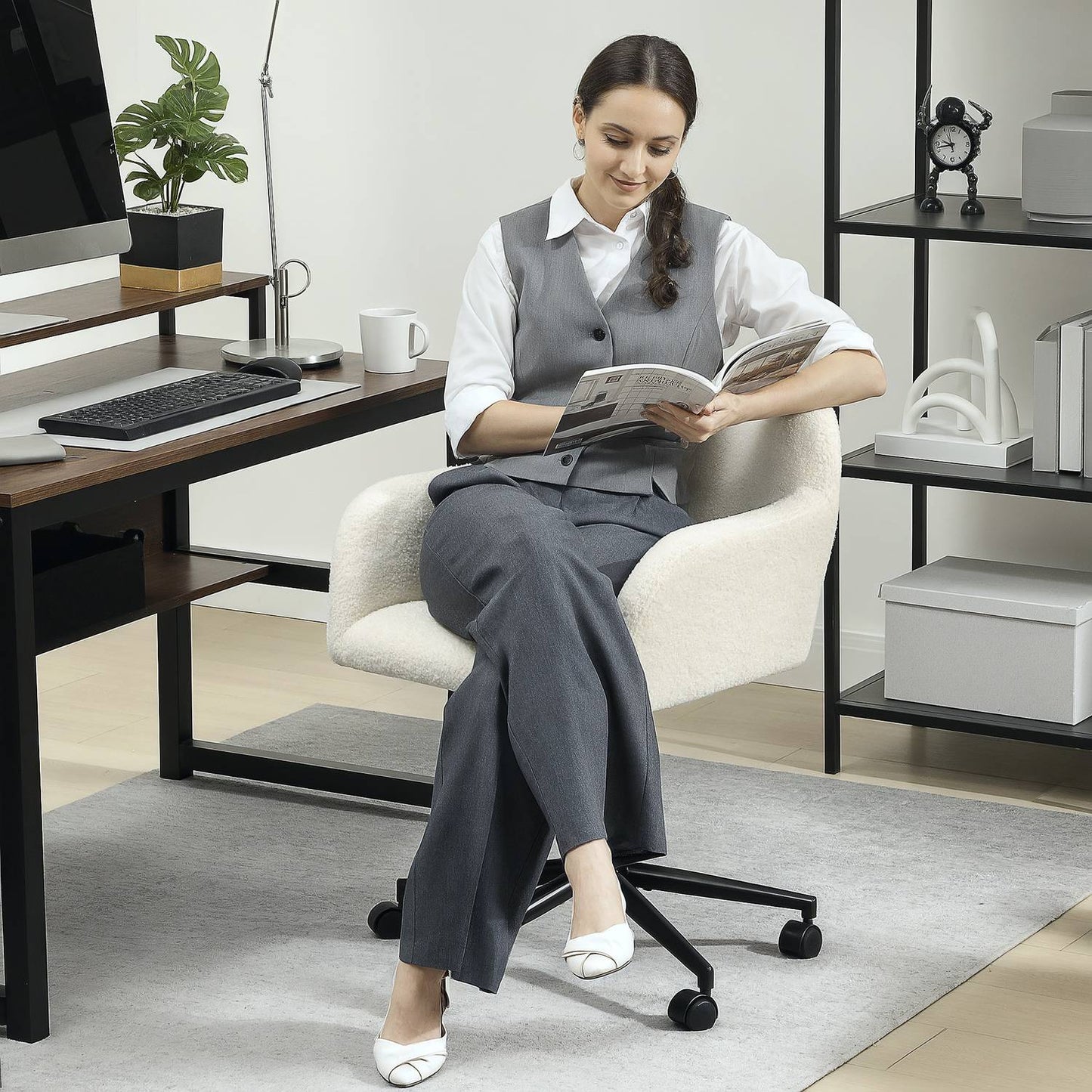 Swivel Office Chair, Fleece Fabric, Height Adjustable