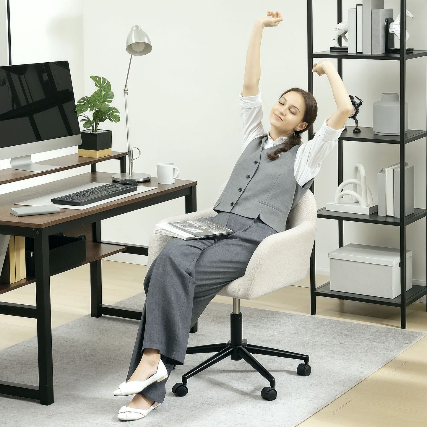 Swivel Office Chair, Fleece Fabric, Height Adjustable