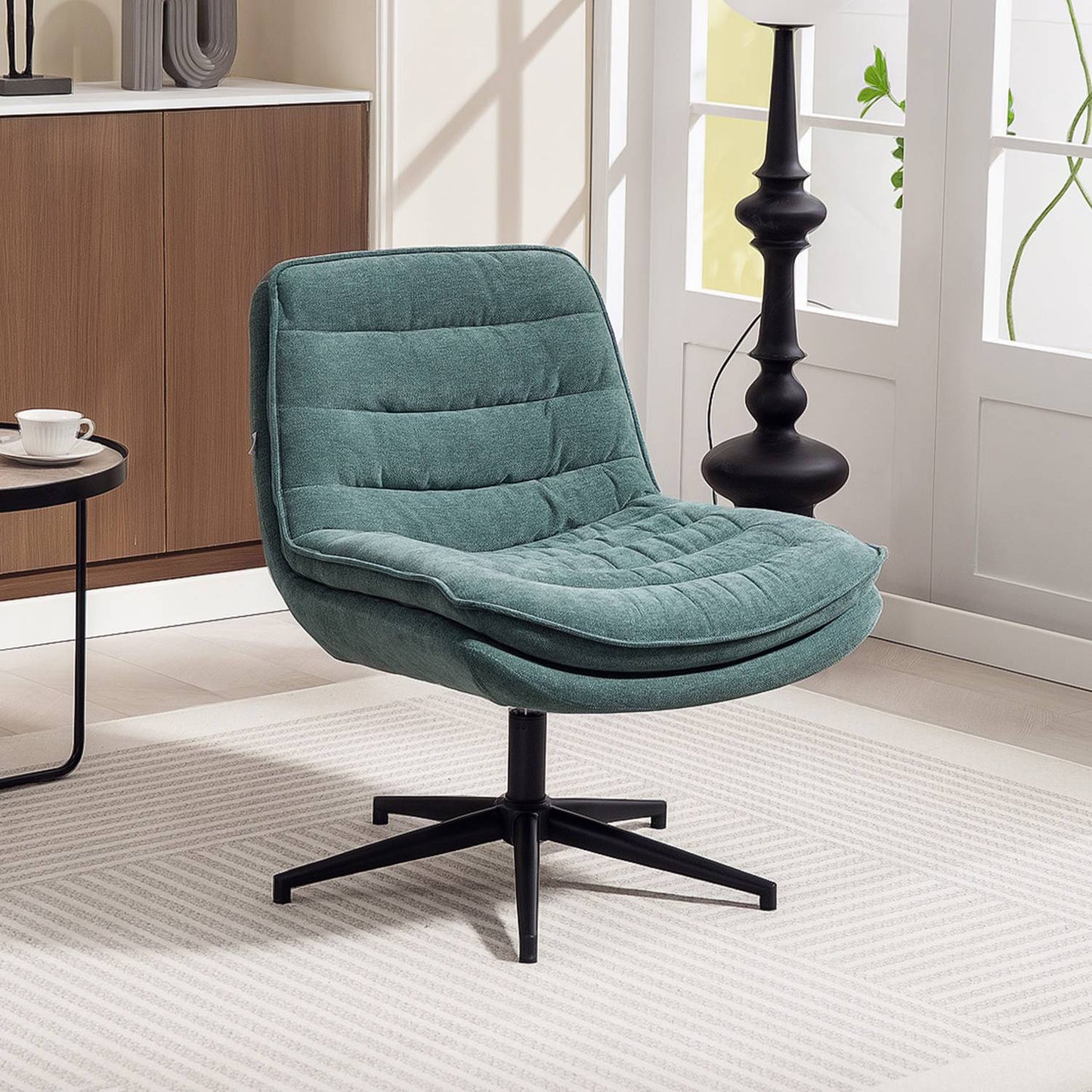 Swivel office chair with wide seat, spacious upholstered chair for the office, study, dark green