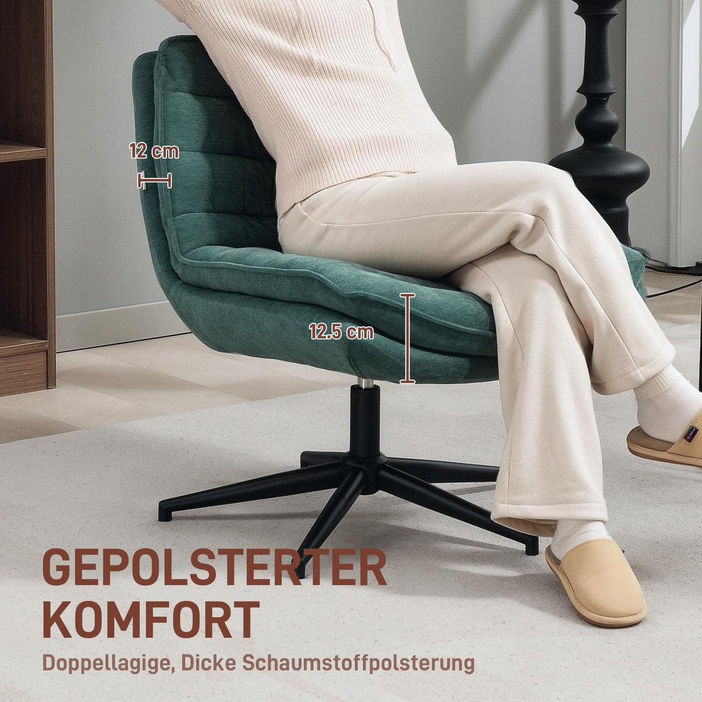 Swivel office chair with wide seat, spacious upholstered chair for the office, study, dark green