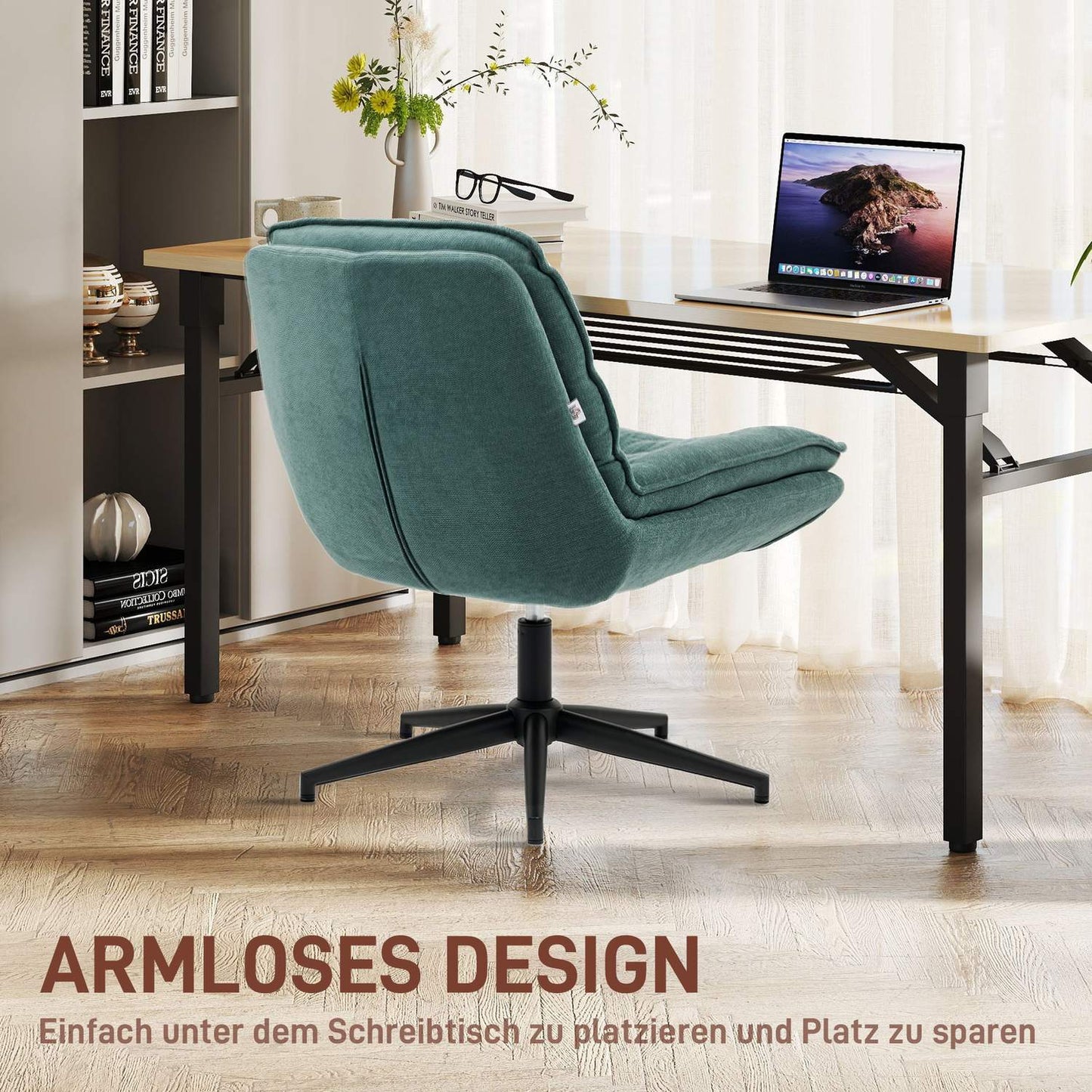 Swivel office chair with wide seat, spacious upholstered chair for the office, study, dark green