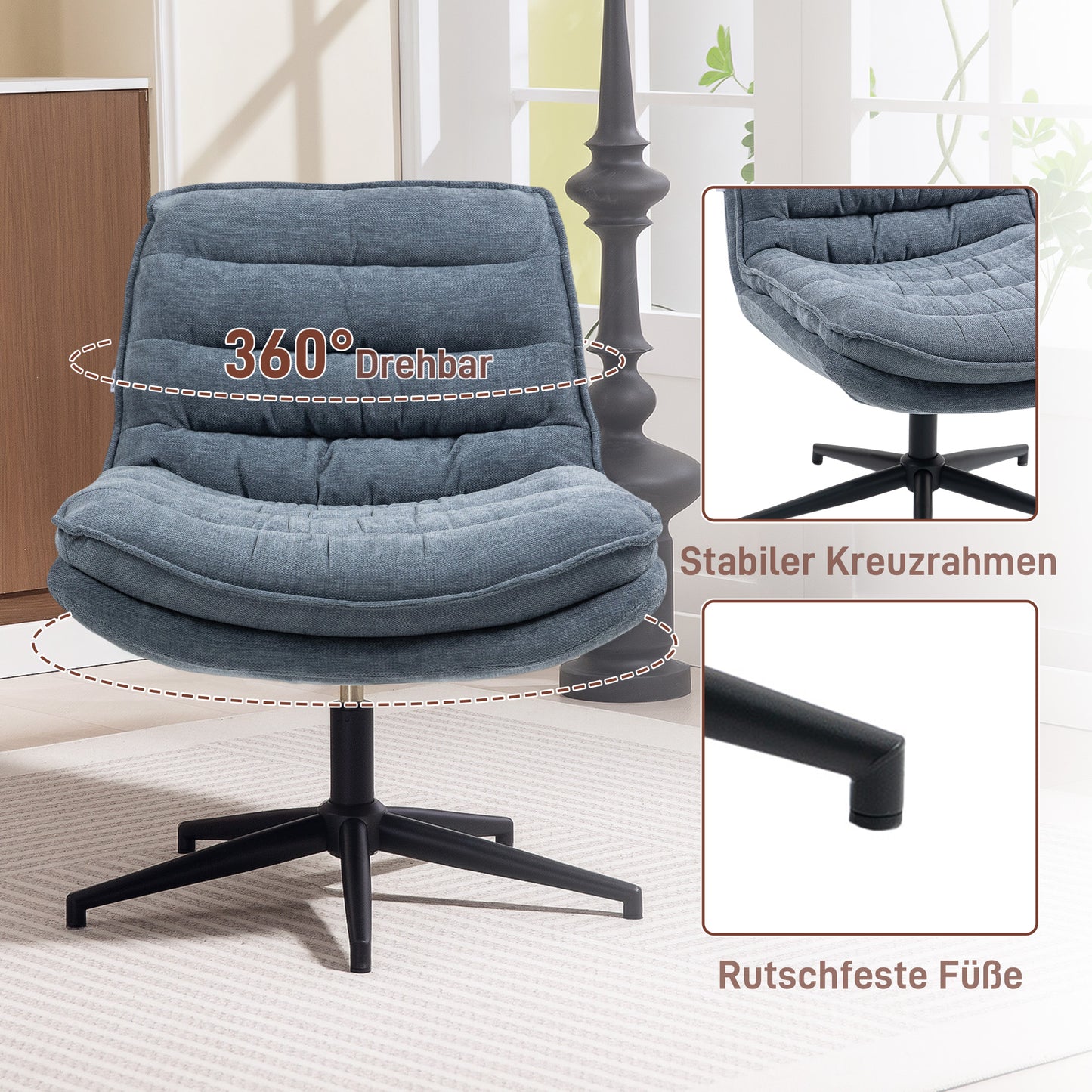 Swivel office chair with wide seat, spacious upholstered chair for the office, study, dark grey