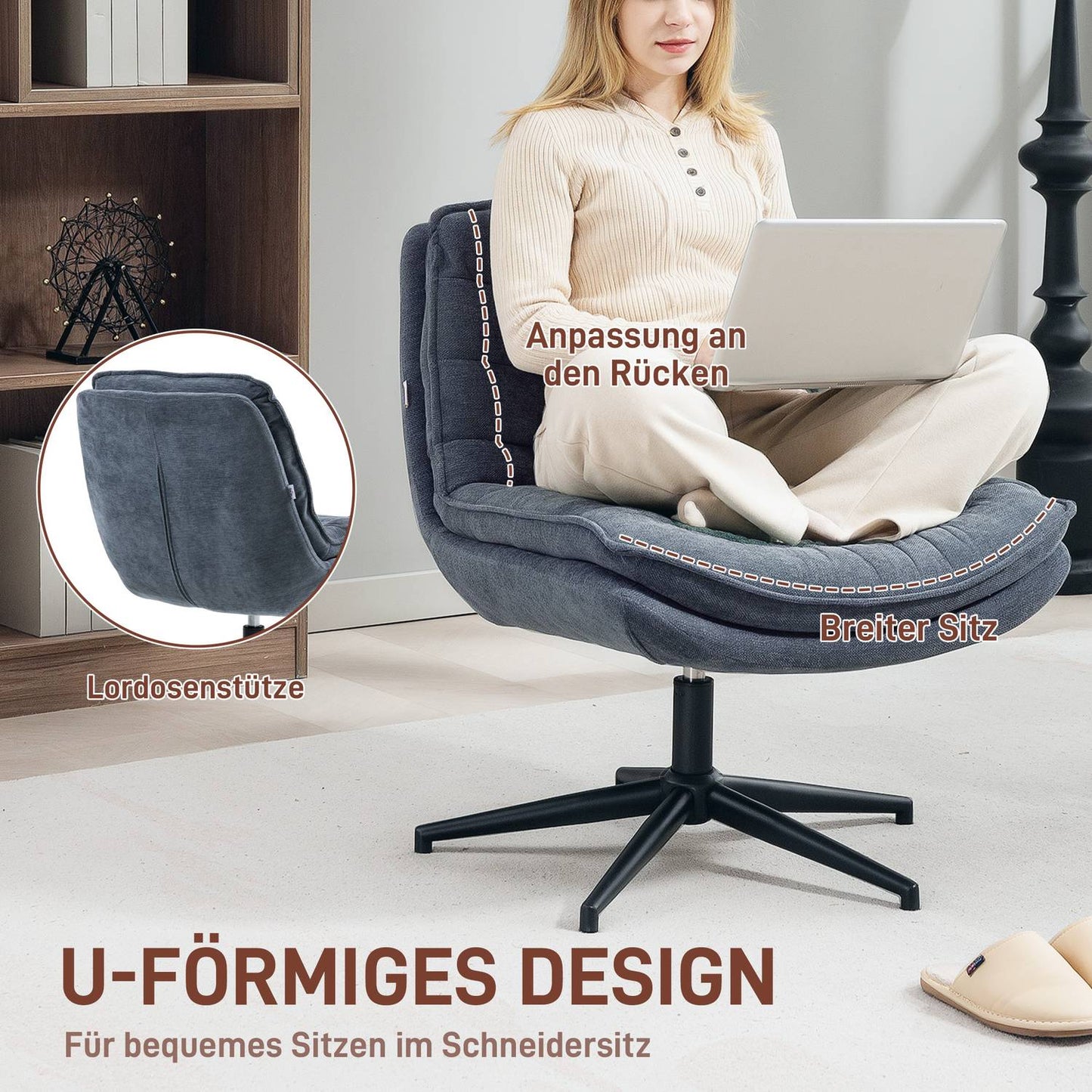 Swivel office chair with wide seat, spacious upholstered chair for the office, study, dark grey