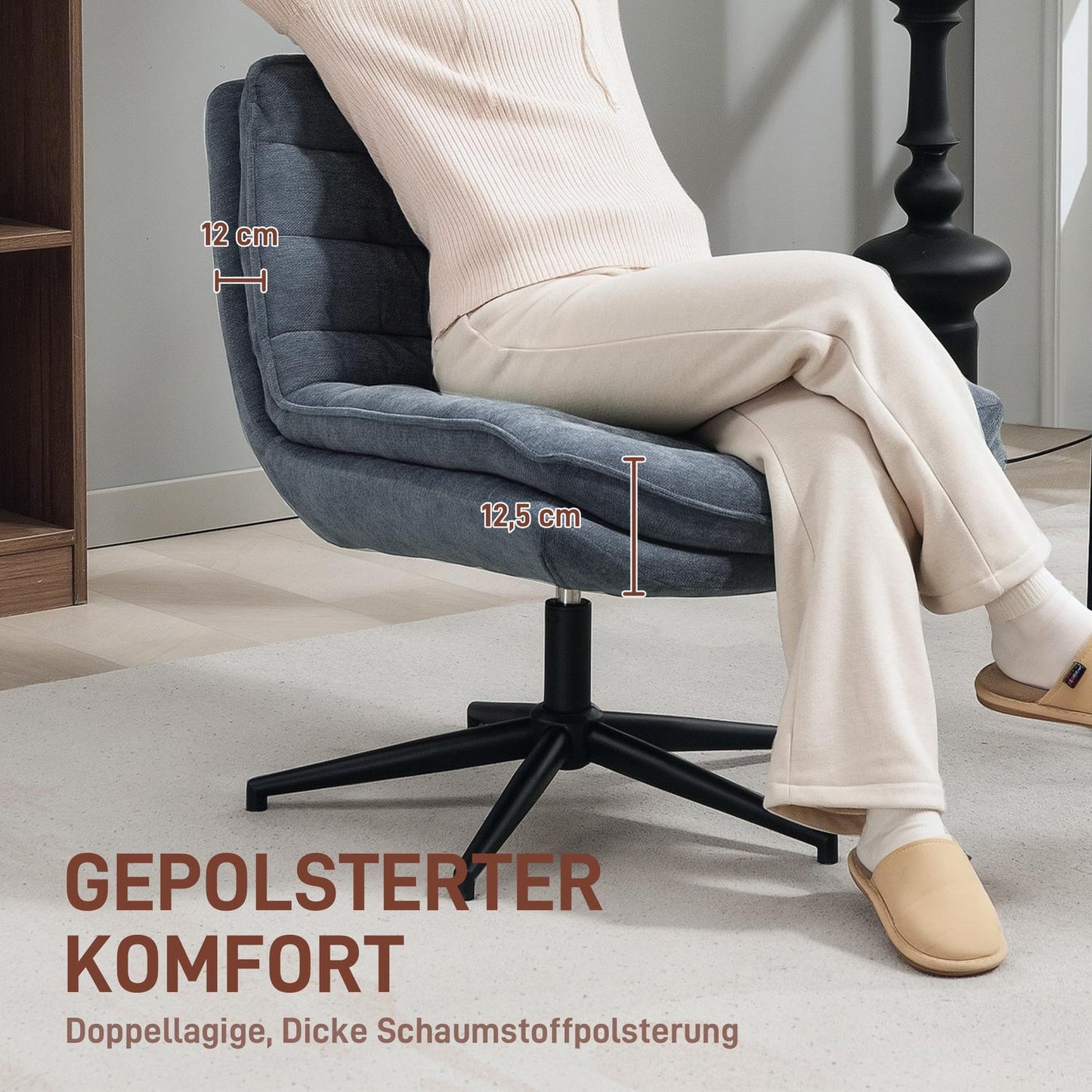 Swivel office chair with wide seat, spacious upholstered chair for the office, study, dark grey