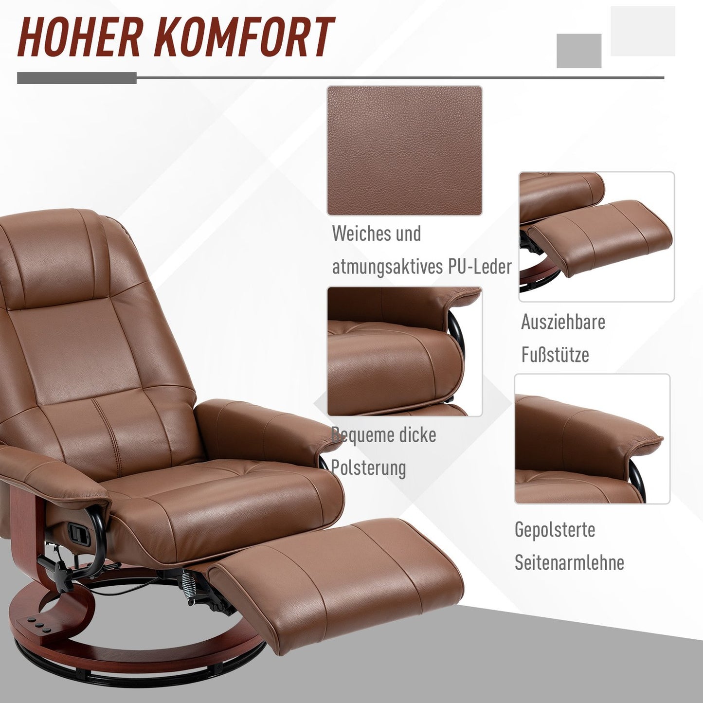 Reclining swivel chair, artificial leather with footrest