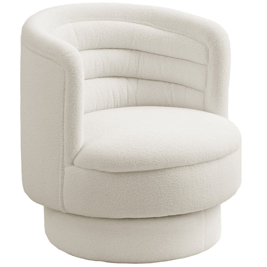 Swivel upholstered armchair, modern lounge chair with rubberwood frame, for living room, bedroom, cream white
