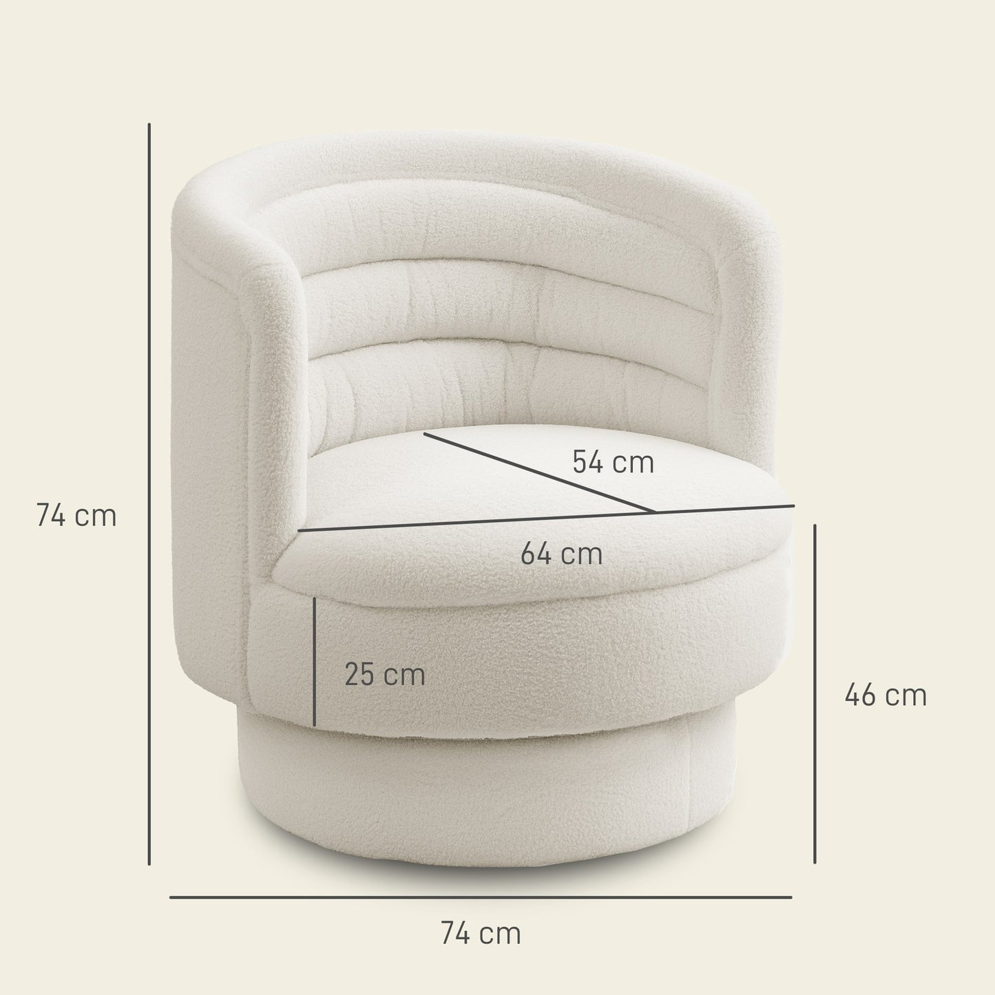 Swivel upholstered armchair, modern lounge chair with rubberwood frame, for living room, bedroom, cream white