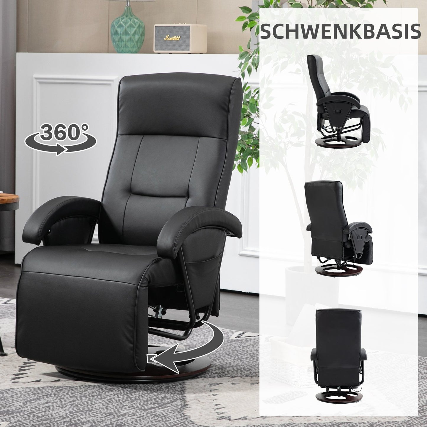 Swivel Chair, Faux Leather, Reclining, Black