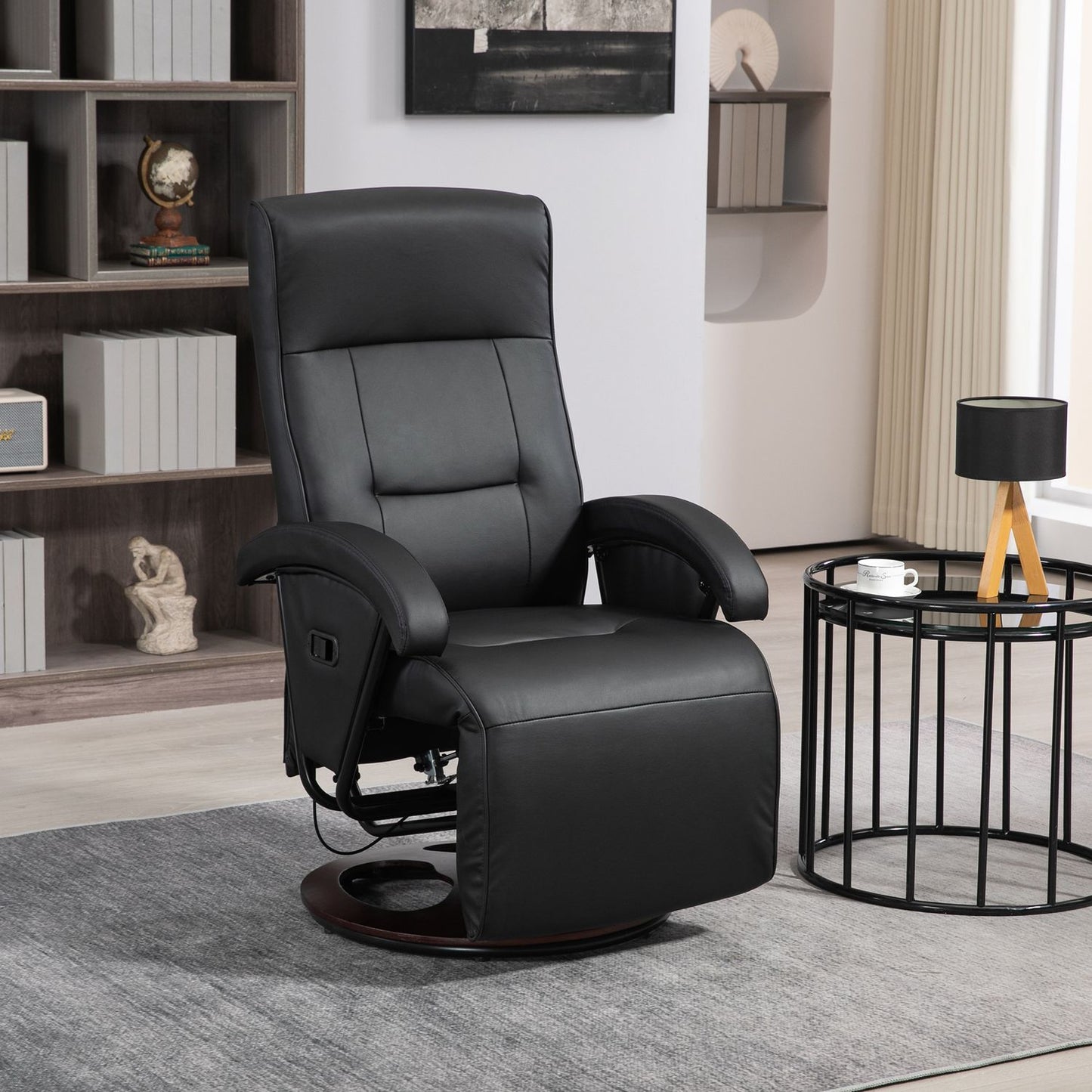 Swivel Chair, Faux Leather, Reclining, Black