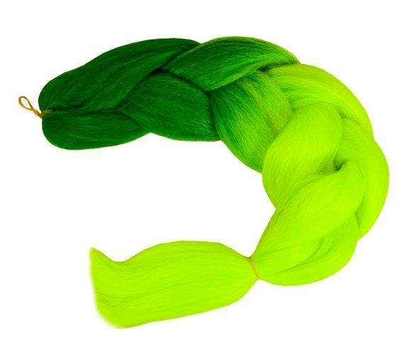 Synthetic hair ombre green / neon braids W10344