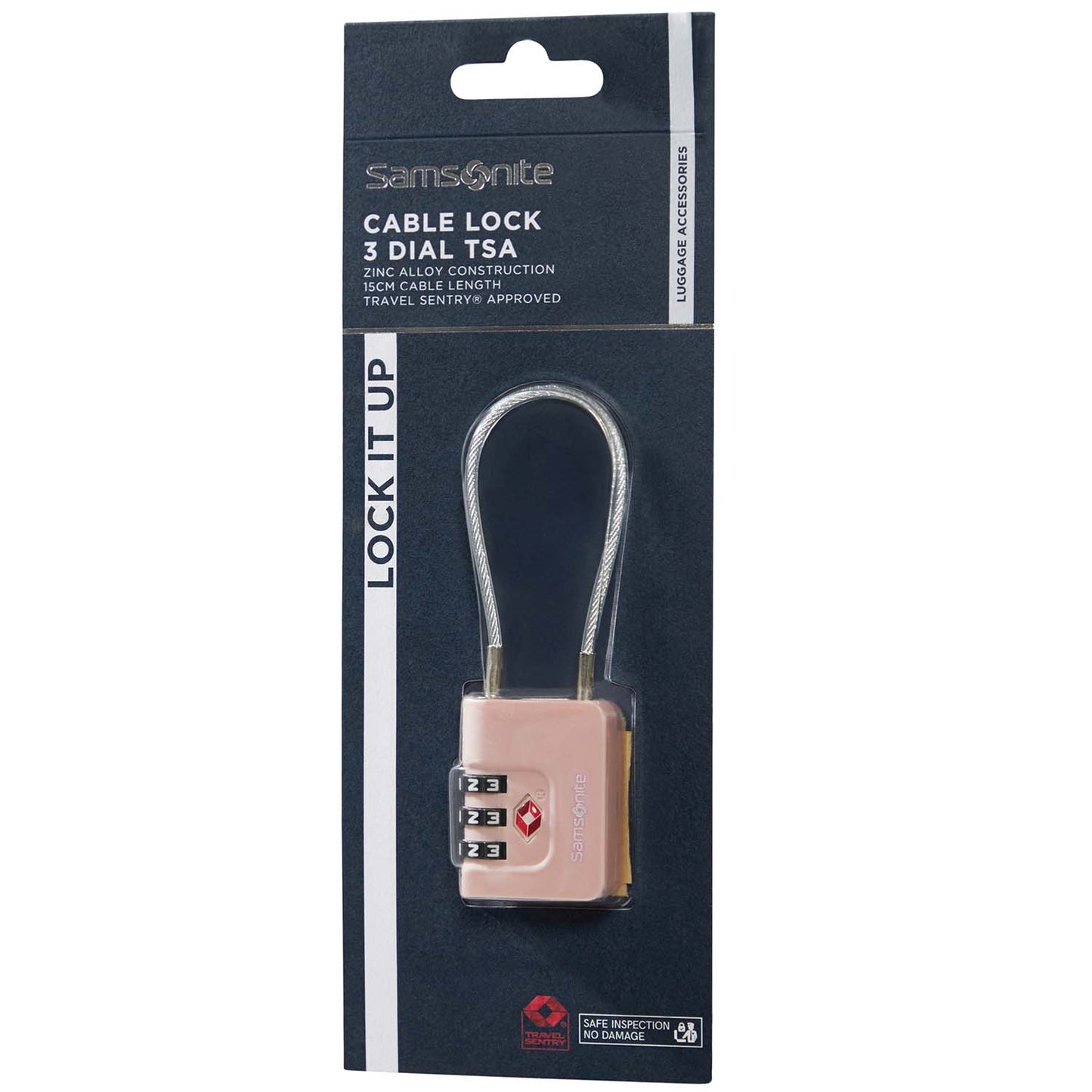 TSA Cable Lock, 3-Digit Combination, Pink
