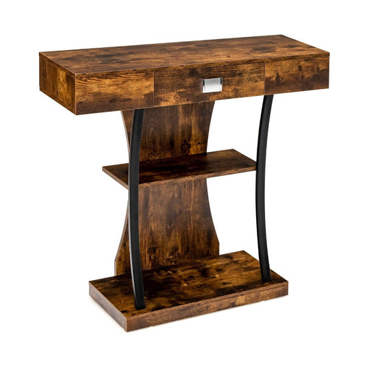 T-Shaped Console Table for Small Spaces 91 x 30 x 88 cm Rustic Brown