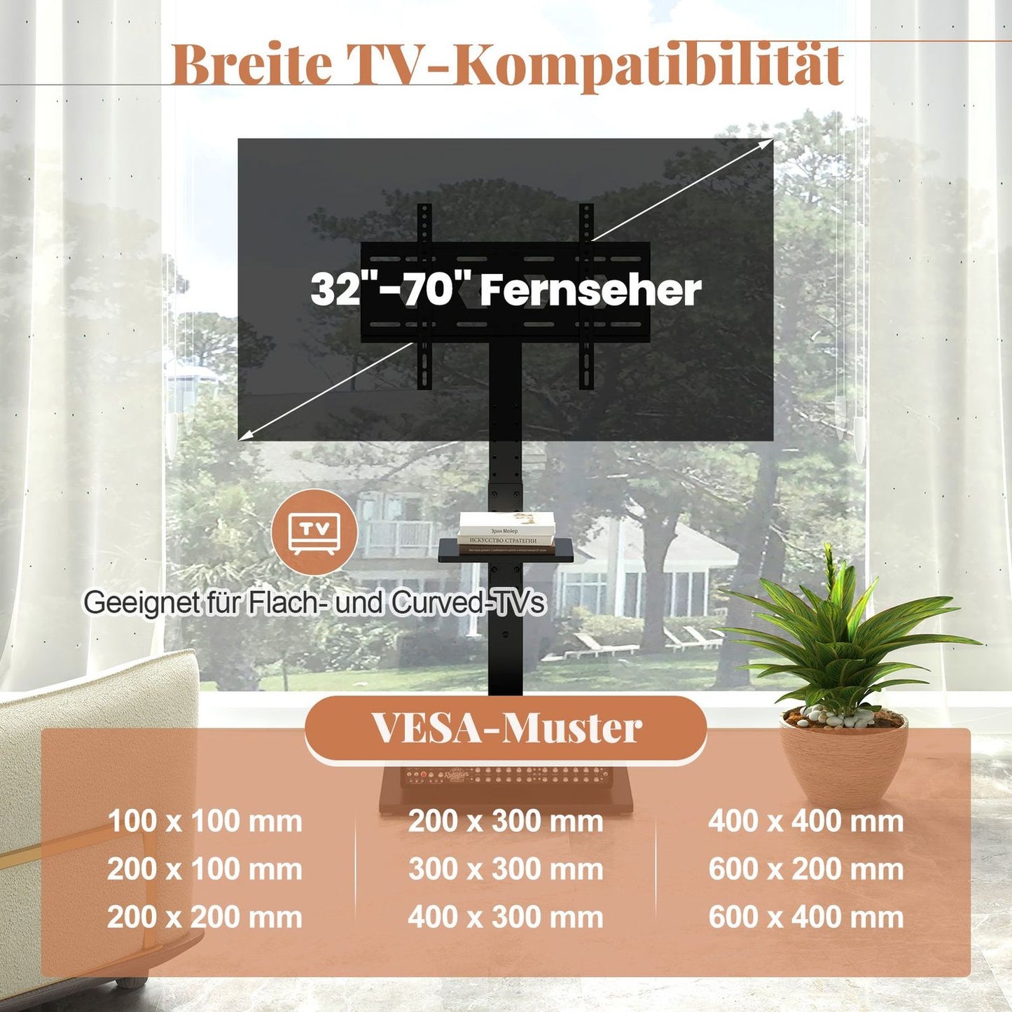 TV Stand for 32-70 Inch Screens with Adjustable Height