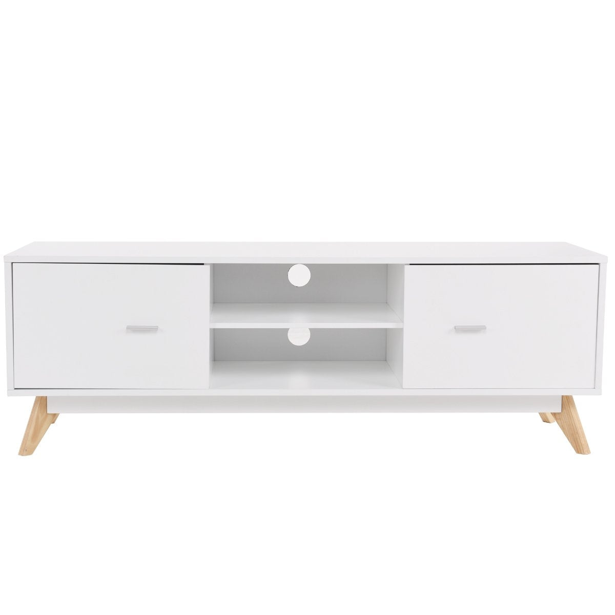 TV Stand for 60 Inch TVs Modern TV Console Table with Storage Solid Wood Feet White